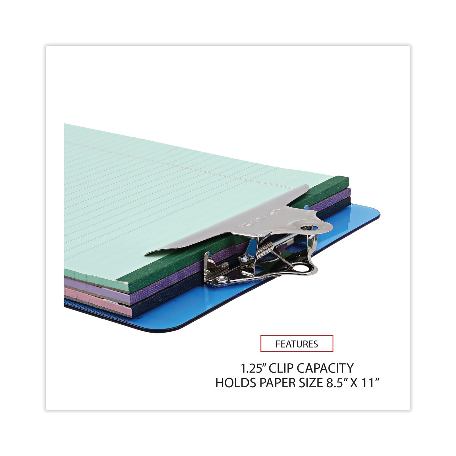 Universal® Plastic Clipboard with High Capacity Clip, 1.25" Clip Capacity, Holds 8.5 x 11 Sheets, Translucent Blue