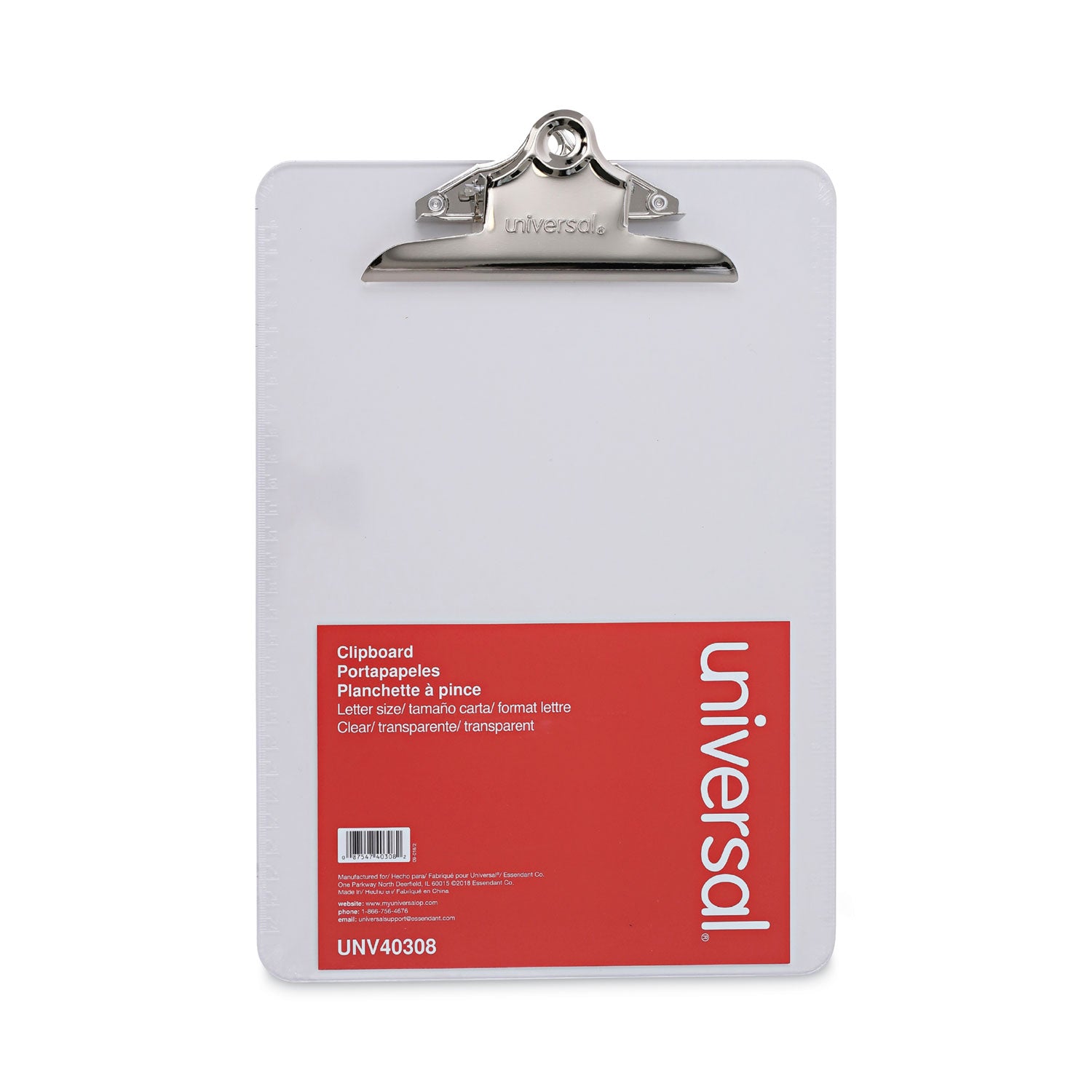 Universal® Plastic Clipboard with High Capacity Clip, 1.25" Clip Capacity, Holds 8.5 x 11 Sheets, Clear