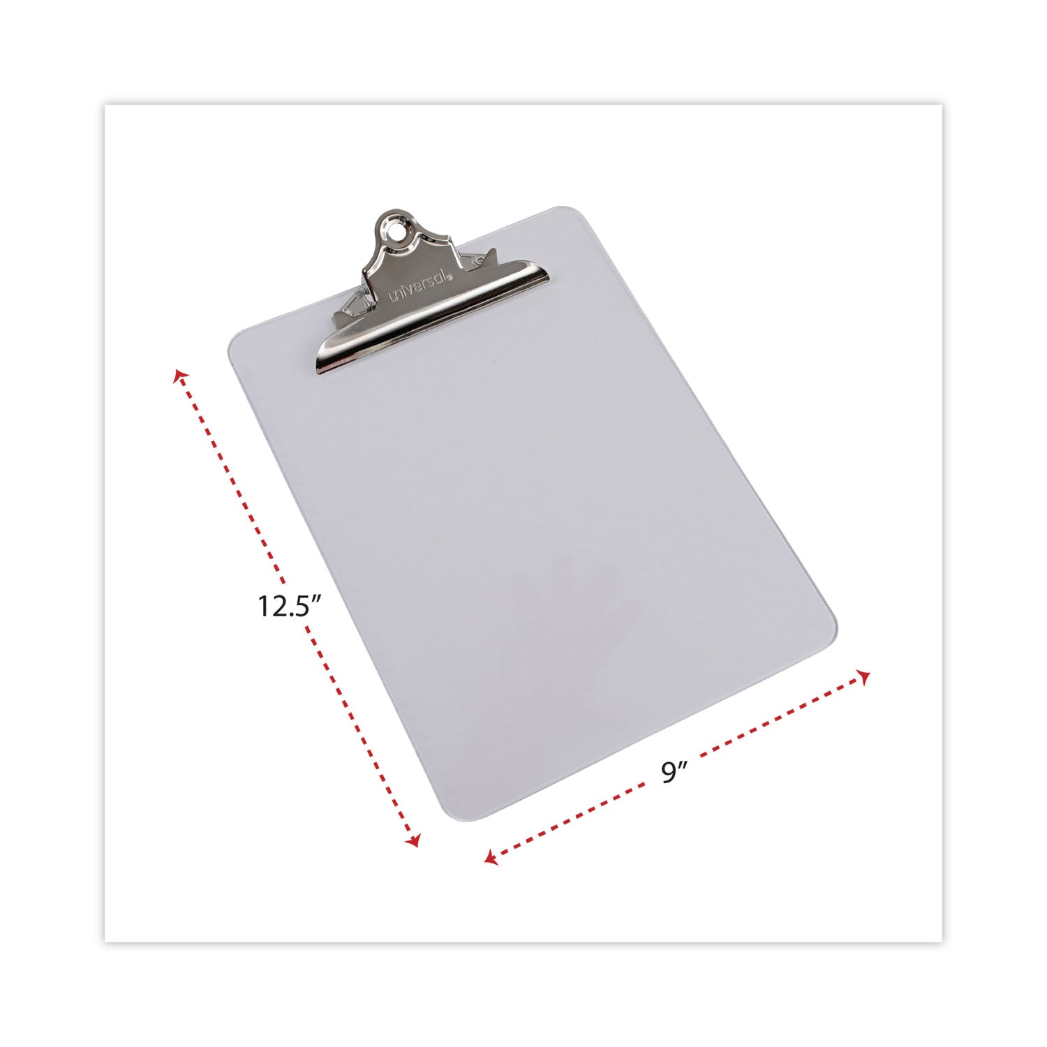 Universal® Plastic Clipboard with High Capacity Clip, 1.25" Clip Capacity, Holds 8.5 x 11 Sheets, Clear