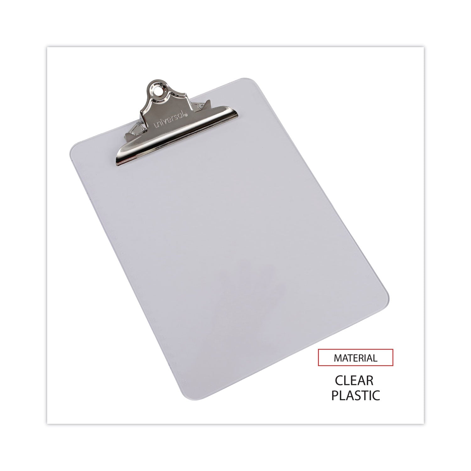 Universal® Plastic Clipboard with High Capacity Clip, 1.25" Clip Capacity, Holds 8.5 x 11 Sheets, Clear