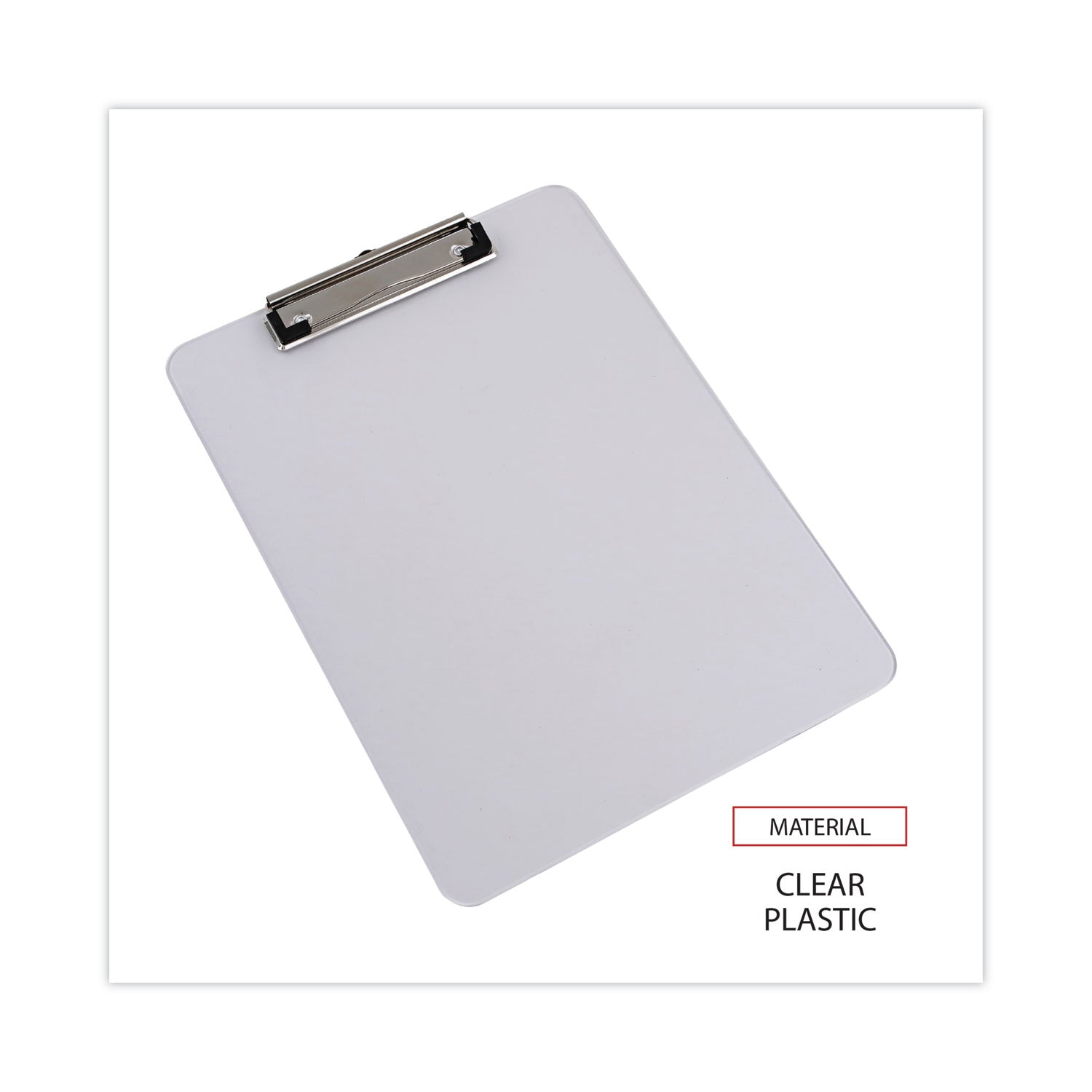 Universal® Plastic Clipboard with Low Profile Clip, 0.5" Clip Capacity, Holds 8.5 x 11 Sheets, Clear