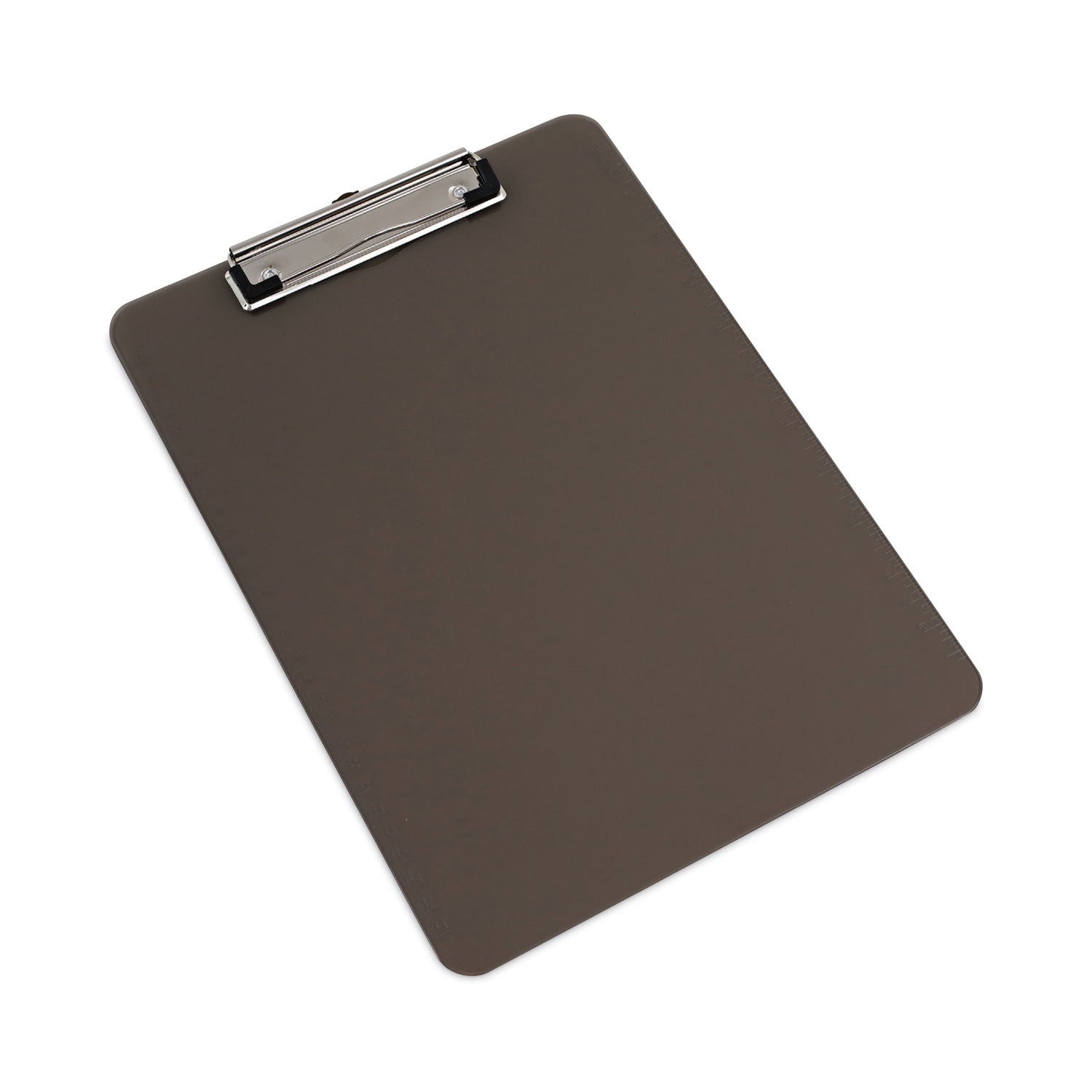 Universal® Plastic Clipboard with Low Profile Clip, 0.5" Clip Capacity, Holds 8.5 x 11 Sheets, Translucent Black