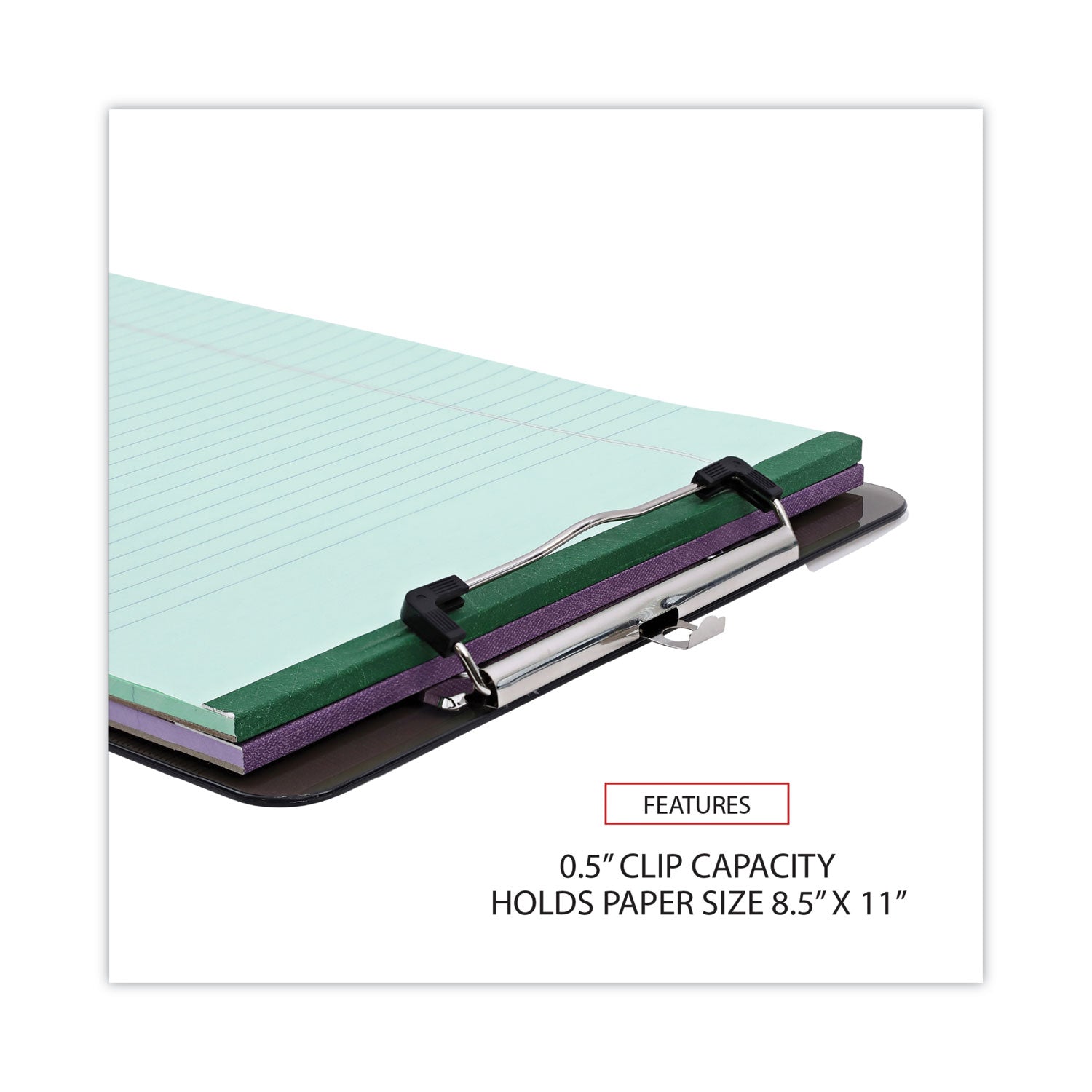 Universal® Plastic Clipboard with Low Profile Clip, 0.5" Clip Capacity, Holds 8.5 x 11 Sheets, Translucent Black