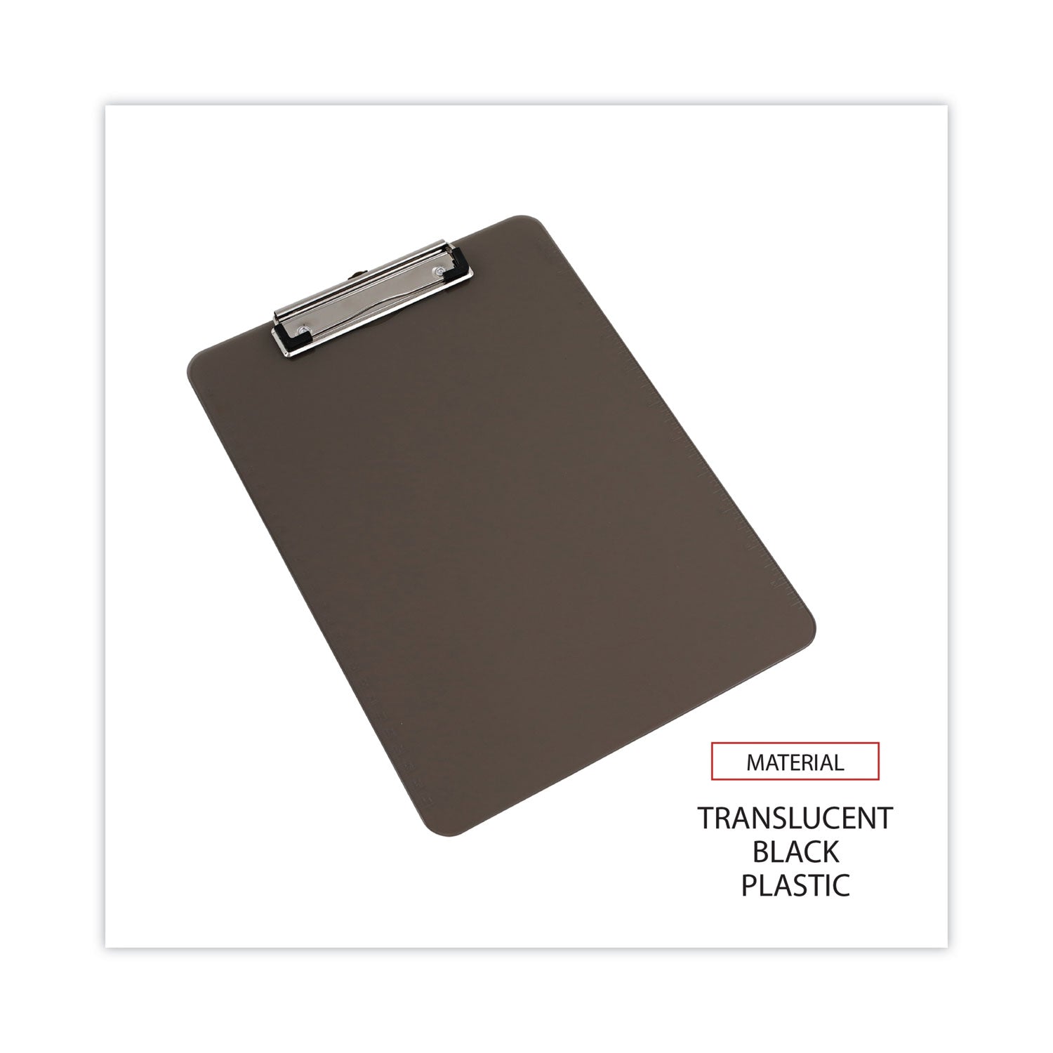 Universal® Plastic Clipboard with Low Profile Clip, 0.5" Clip Capacity, Holds 8.5 x 11 Sheets, Translucent Black