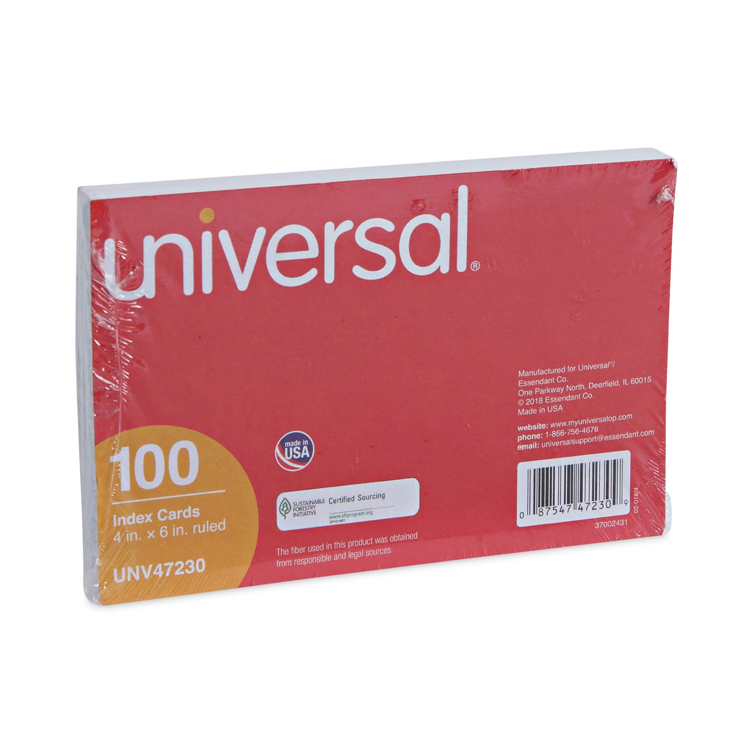 Universal® Ruled Index Cards, 4 x 6, White, 100/Pack