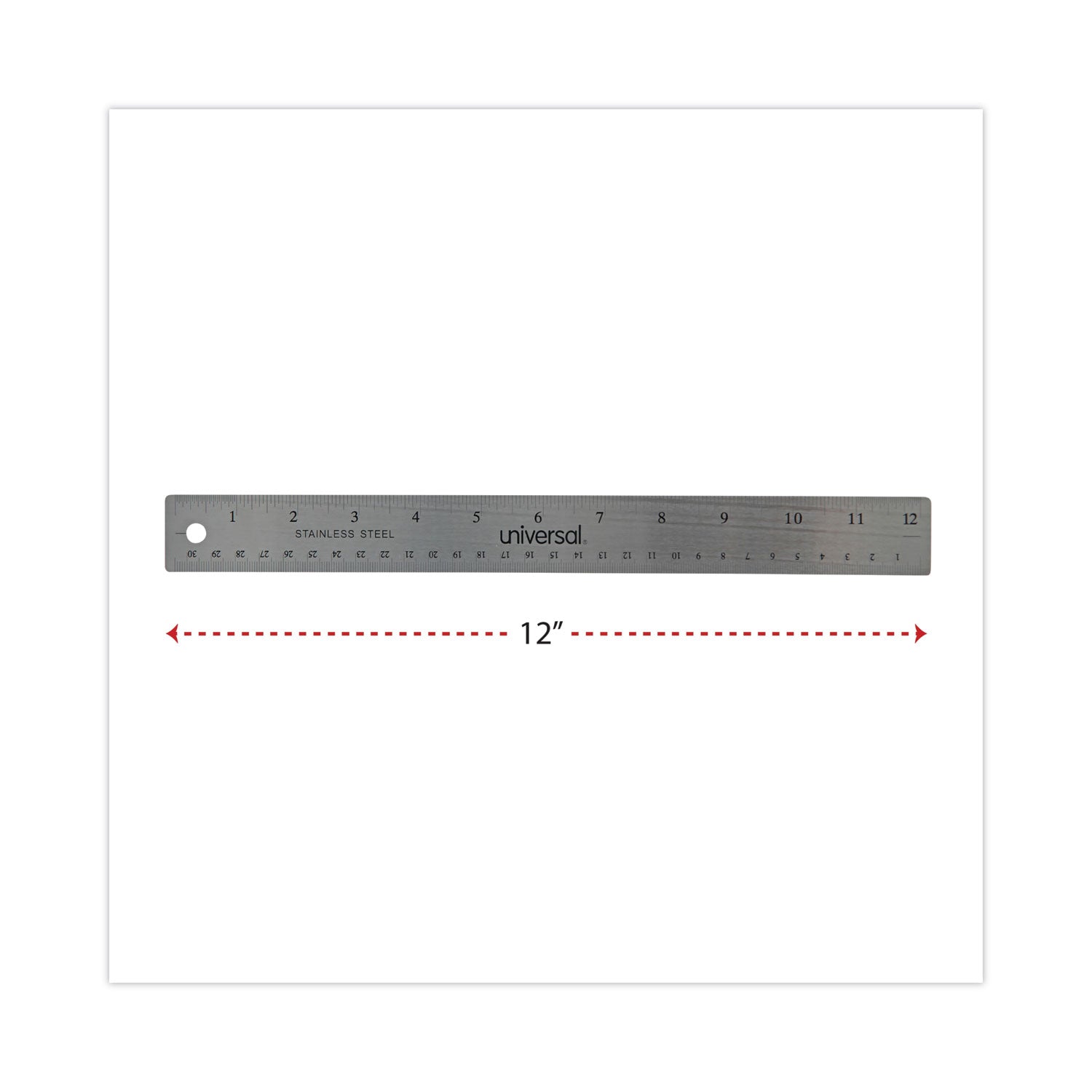 Stainless Steel Ruler with Cork Back and Hanging Hole, Standard/Metric, 12