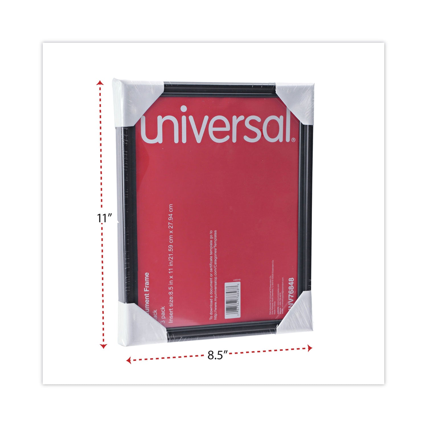 Universal® All Purpose Document Frame, 8.5 x 11 Insert, Black, 3/Pack