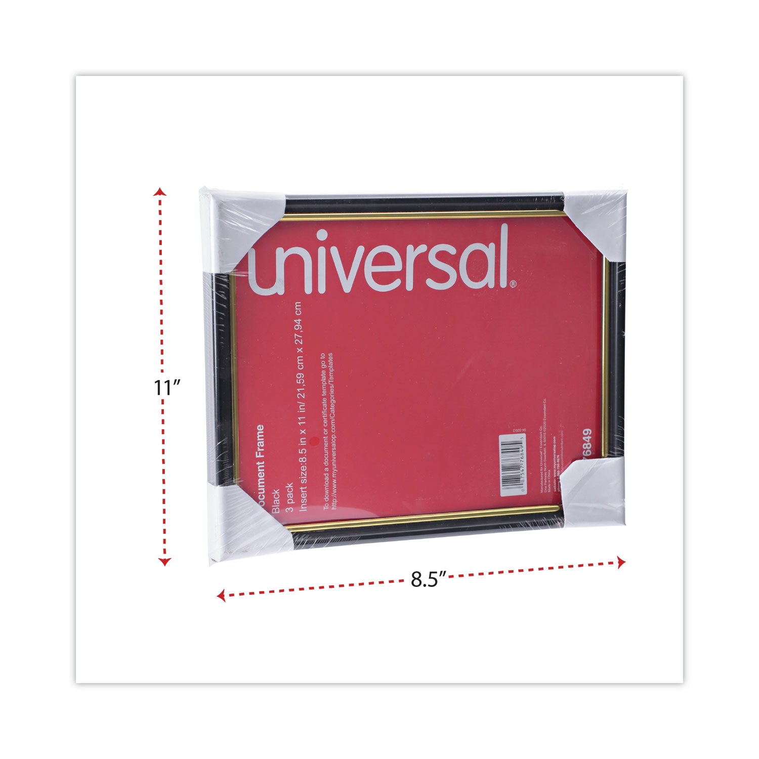 Universal® All Purpose Document Frame, 8.5 x 11 Insert, Black/Gold, 3/Pack