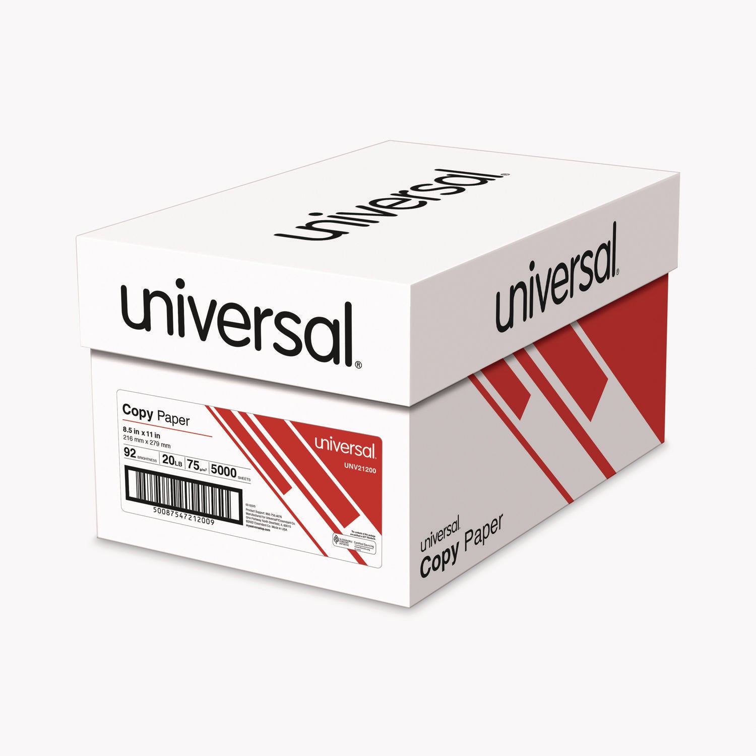 Universal® Copy Paper, 92 Bright, 20 lb Bond Weight, 8.5 x 11, White, 500 Sheets/Ream, 10 Reams/Carton