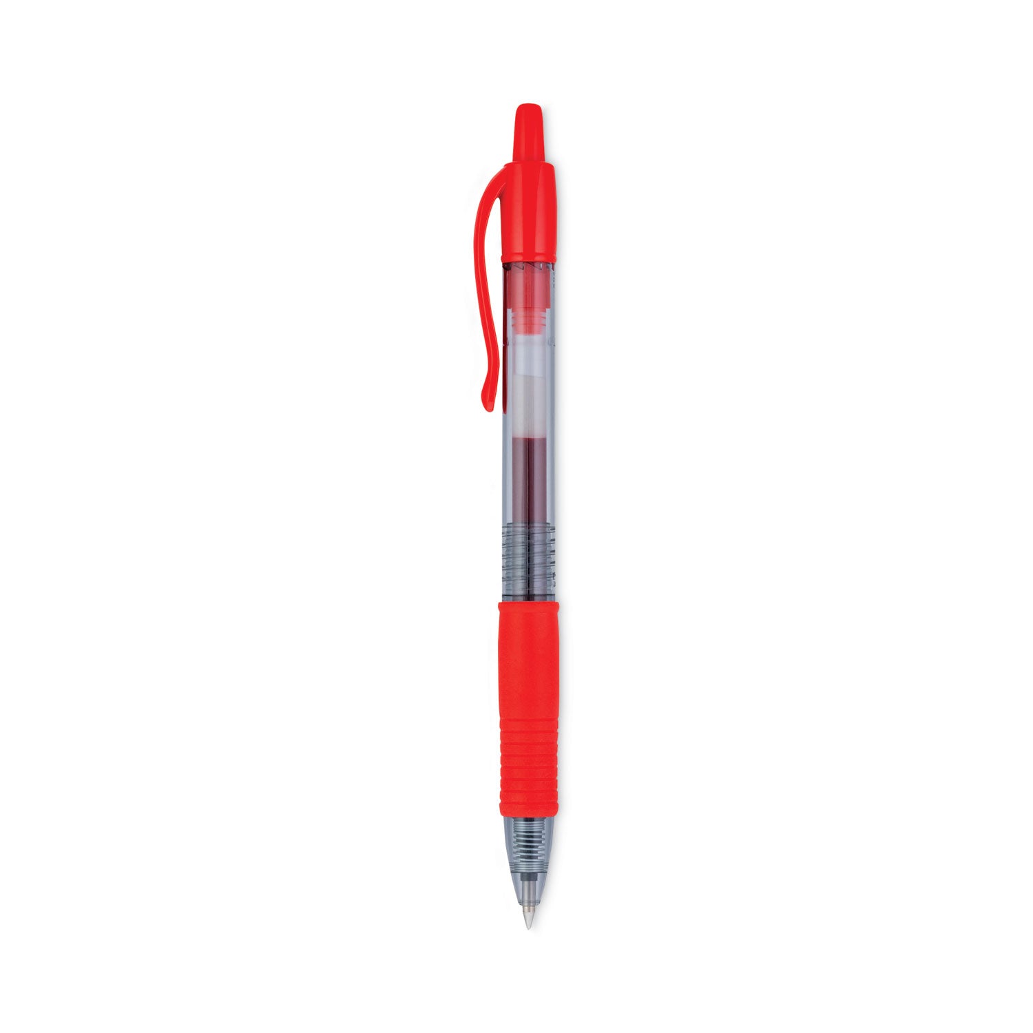 Pilot® G2 Premium Gel Pen, Retractable, Fine 0.7 mm, Red Ink, Smoke/Red Barrel, Dozen