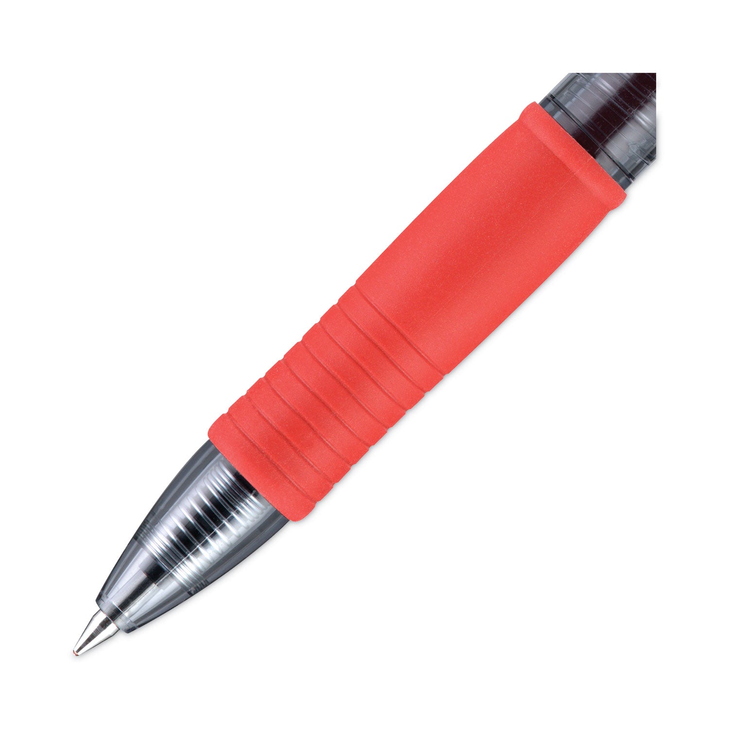 Pilot® G2 Premium Gel Pen, Retractable, Fine 0.7 mm, Red Ink, Smoke/Red Barrel, Dozen