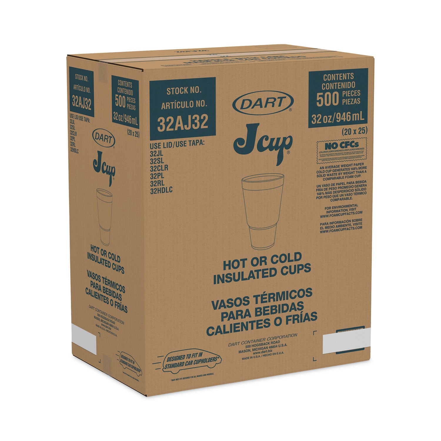 J Cup Insulated Foam Pedestal Cups, 32 oz, Printed, Teal/White, 25/Sleeve, 20 Sleeves/Carton Dart® Flipcost