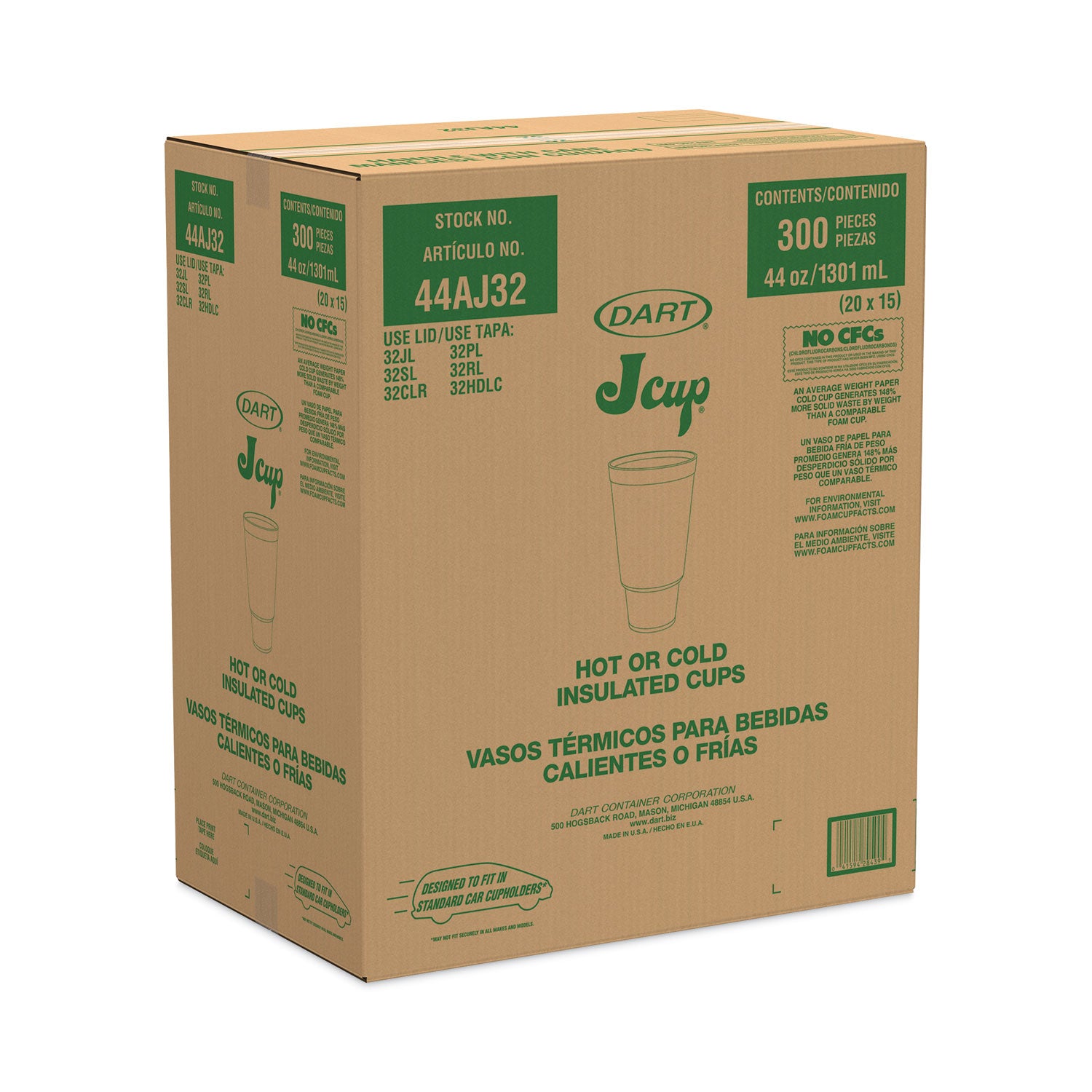 J Cup Insulated Foam Pedestal Cups, 44 oz, White, 300/Carton Dart® Flipcost