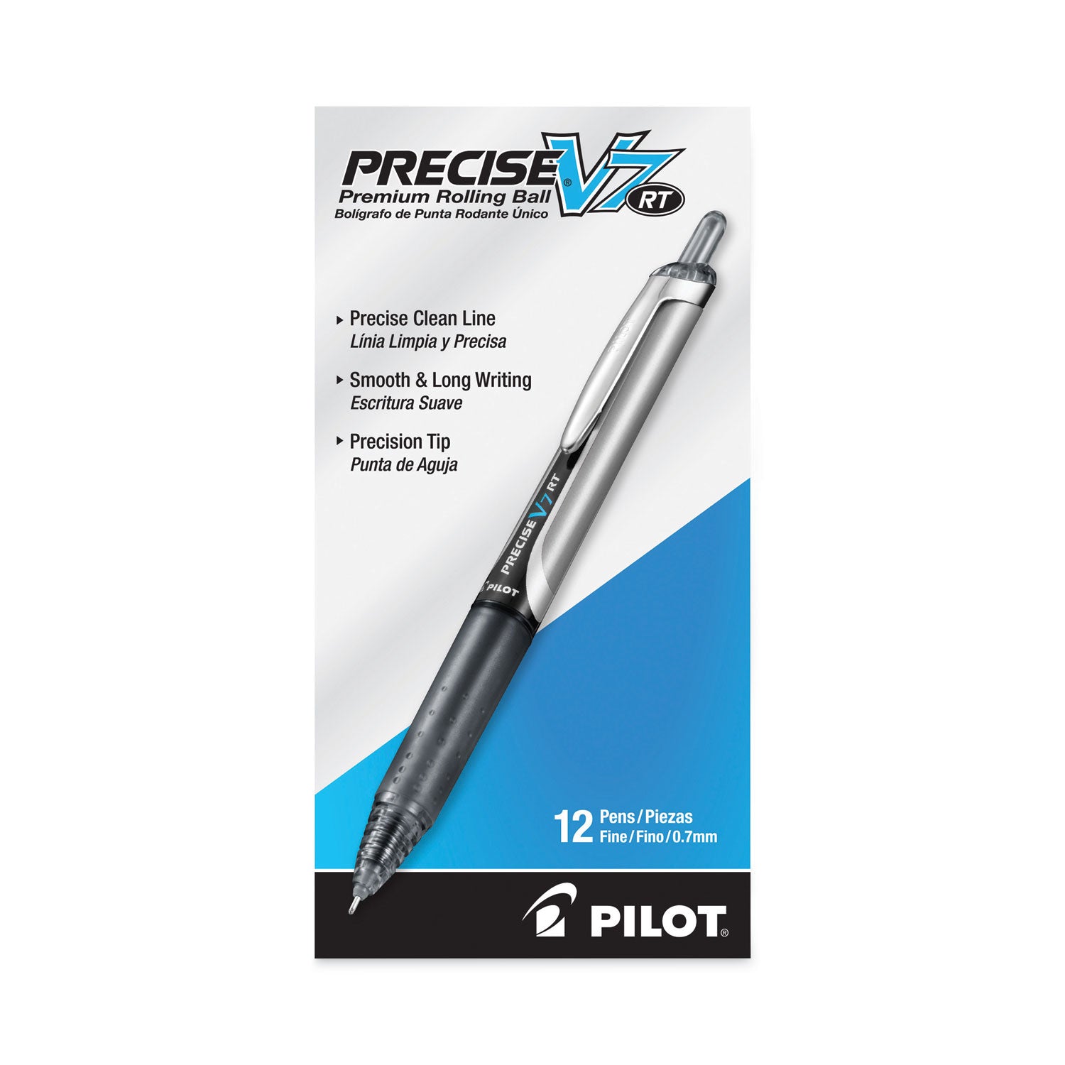 Pilot® Precise V7RT Roller Ball Pen, Retractable, Fine 0.7 mm, Black Ink, Black Barrel