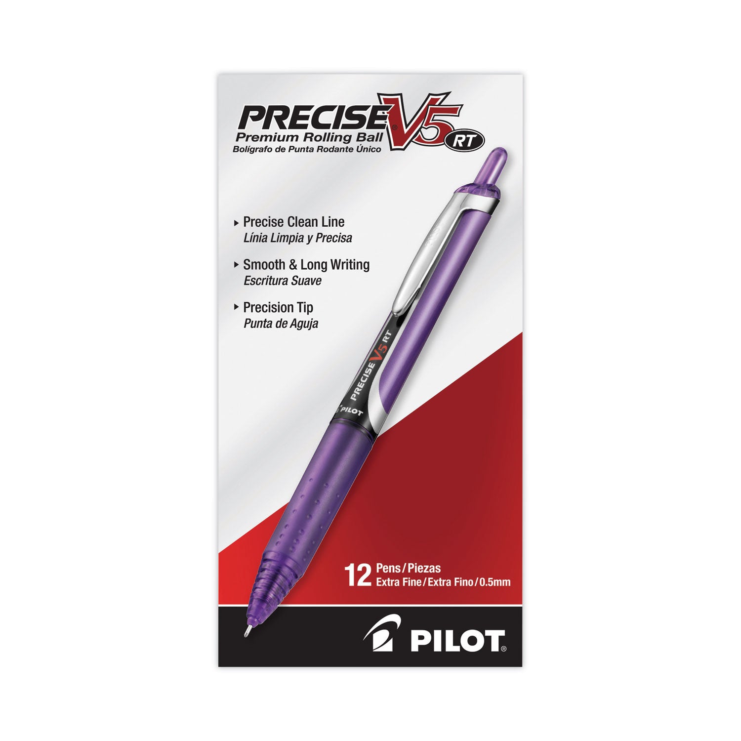 Pilot® Precise V5RT Roller Ball Pen, Retractable, Extra-Fine 0.5 mm, Purple Ink, Purple Barrel