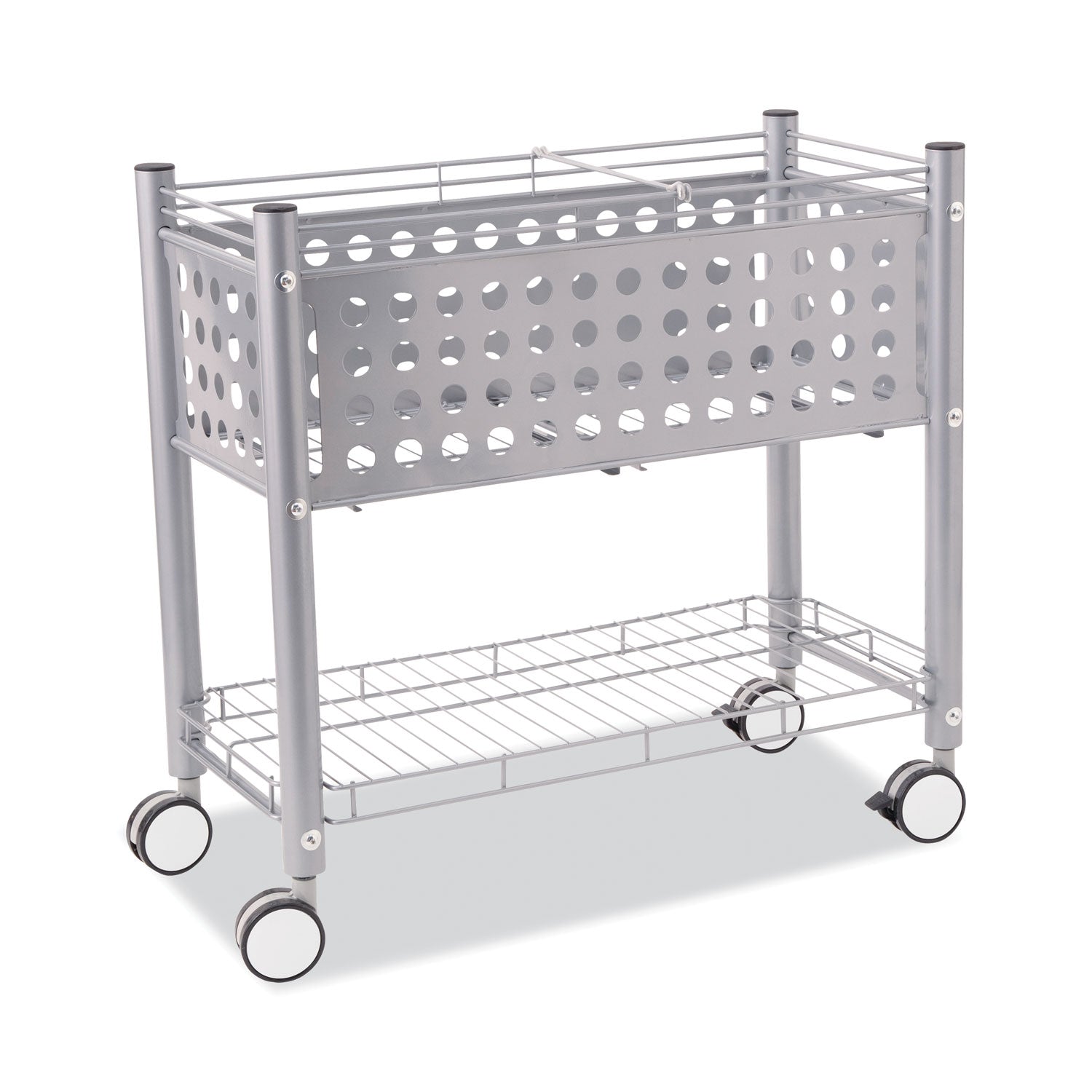 Vertiflex® File Cart with Open Top, Metal, 1 Shelf, 2 Bins, 28.25" x 13.75" x 27.38", Matte Gray