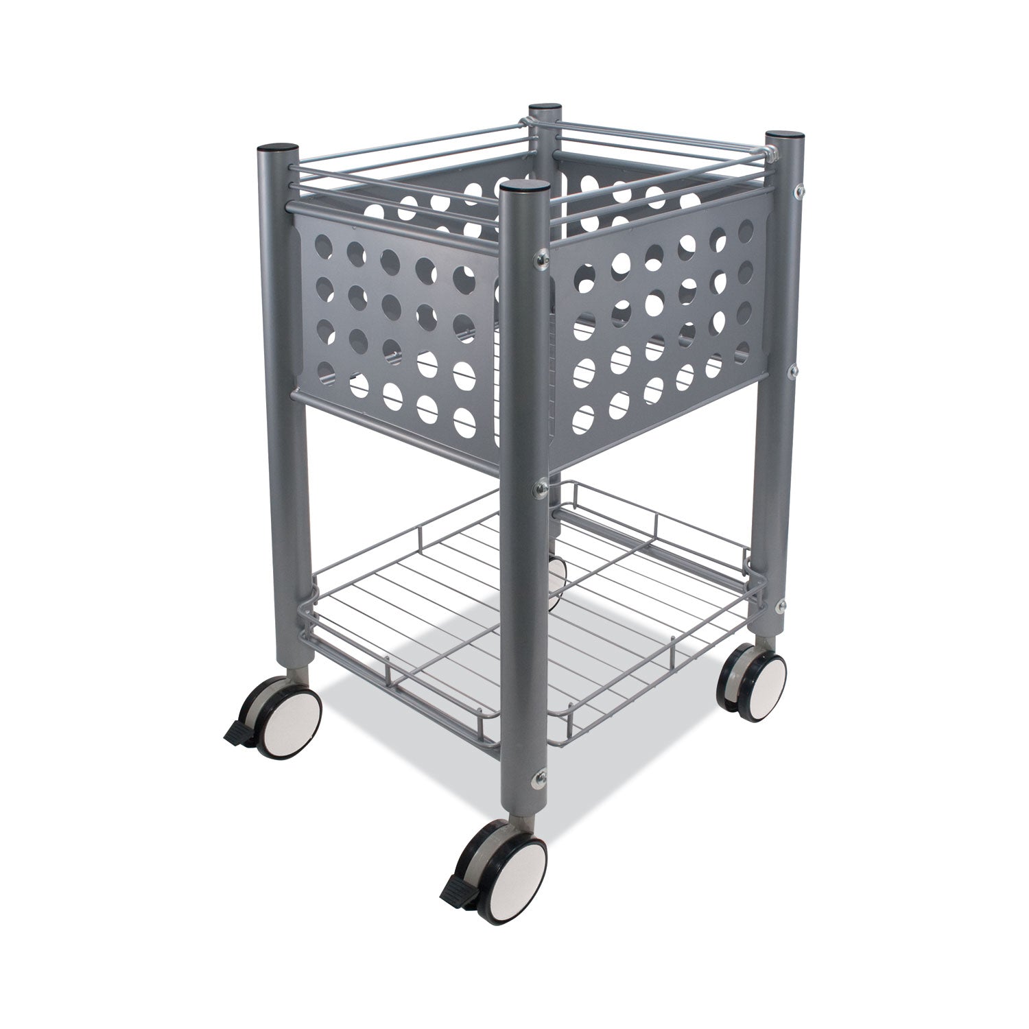 Sidekick File Cart, Metal, 1 Shelf, 1 Bin, 13.75" x 15.5" x 26.25", Matte Gray