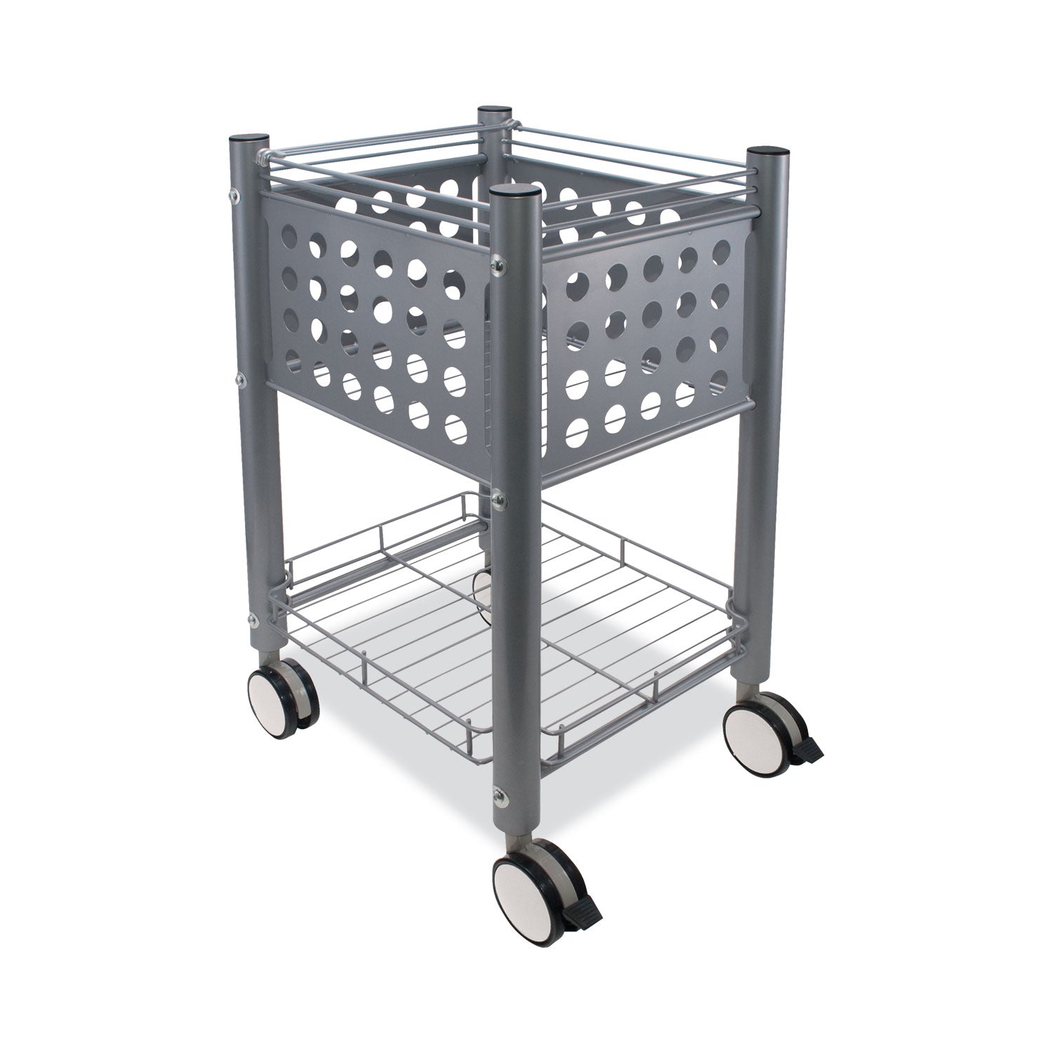 Vertiflex® Sidekick File Cart, Metal, 1 Shelf, 1 Bin, 13.75" x 15.5" x 26.25", Matte Gray