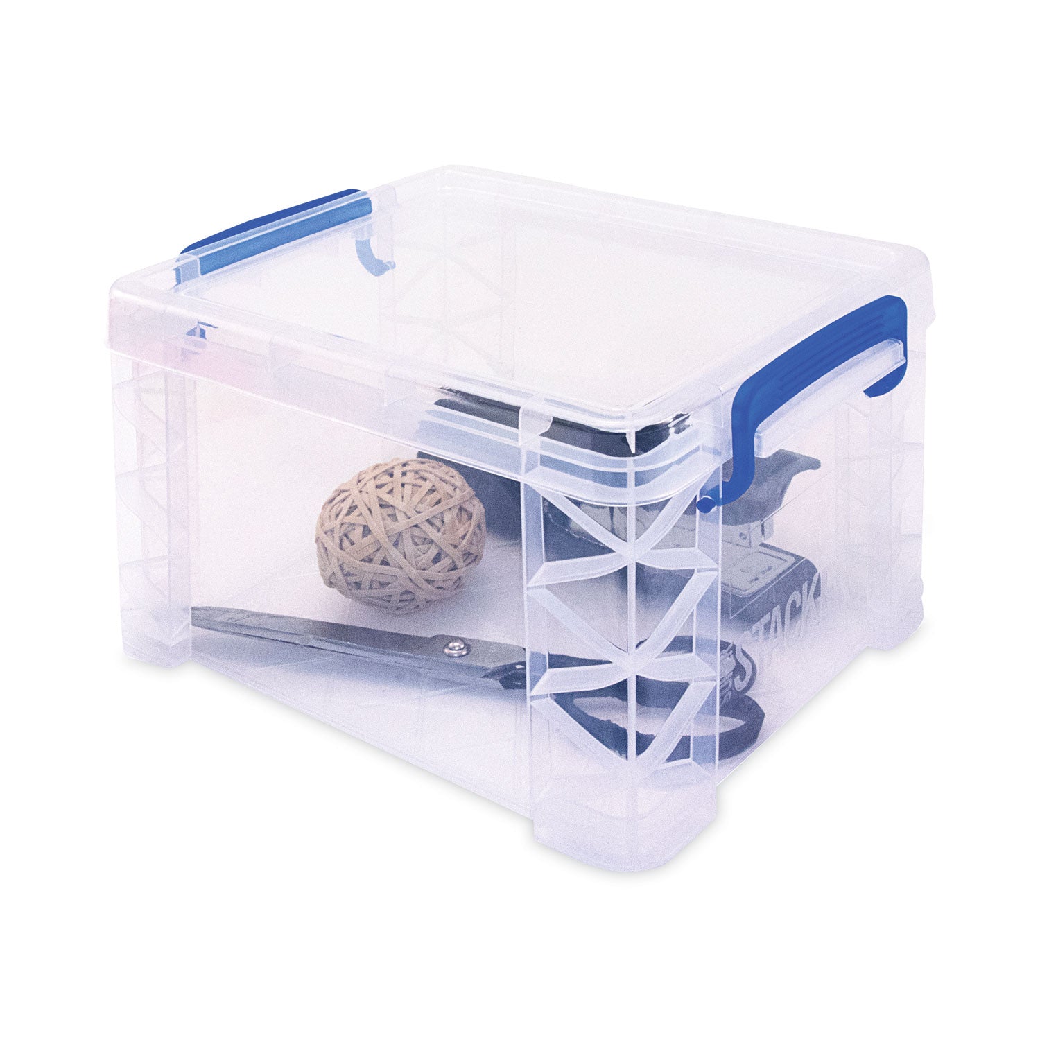 Advantus Super Stacker Lift-Off Lid Storage Tote, 7.25" x 10.88" x 6.38", Transparent/Blue