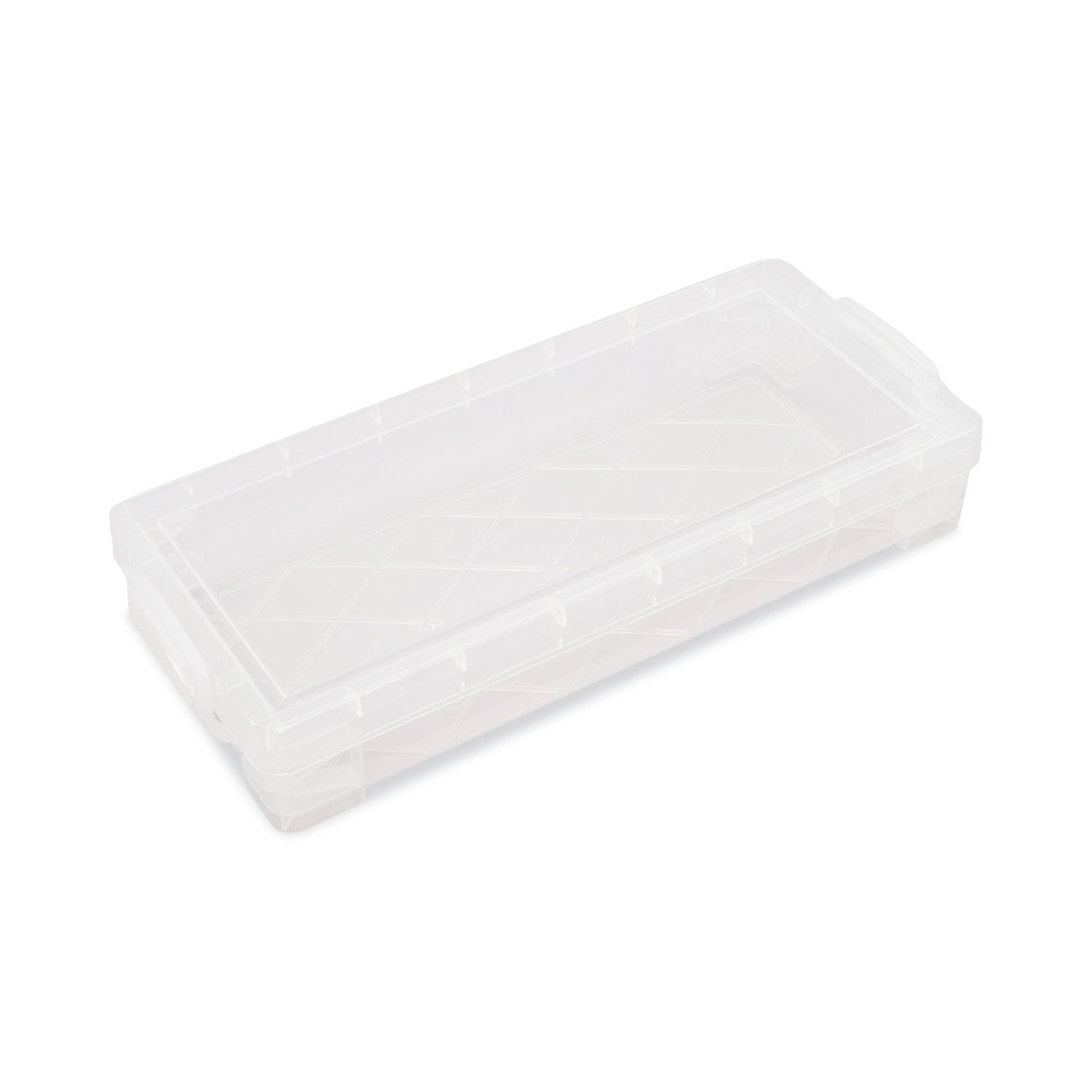 Advantus Super Stacker Pencil Box, Plastic, 8.25 x 3.75 x 1.5, Clear