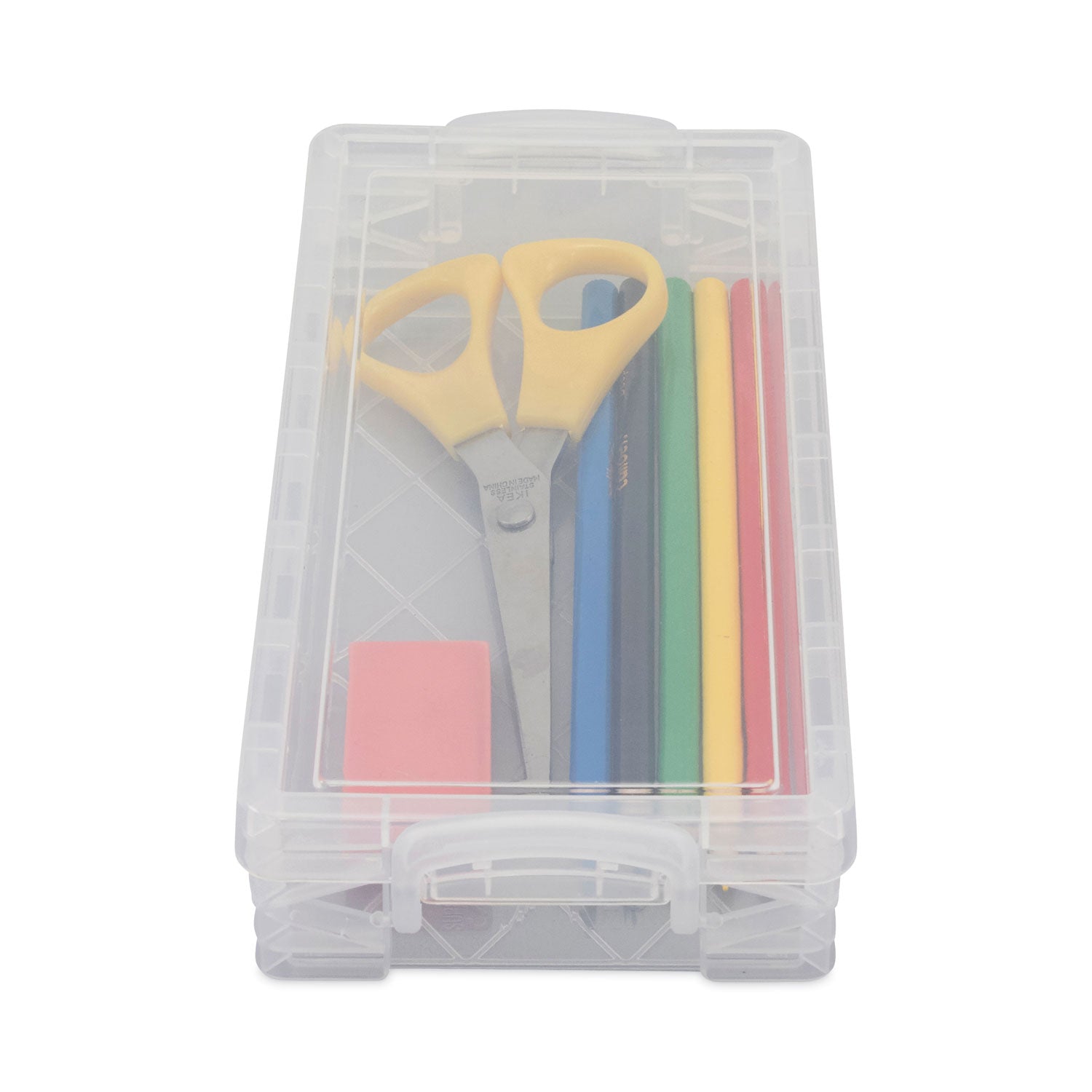 Advantus Super Stacker Pencil Box, Plastic, 8.25 x 3.75 x 1.5, Clear