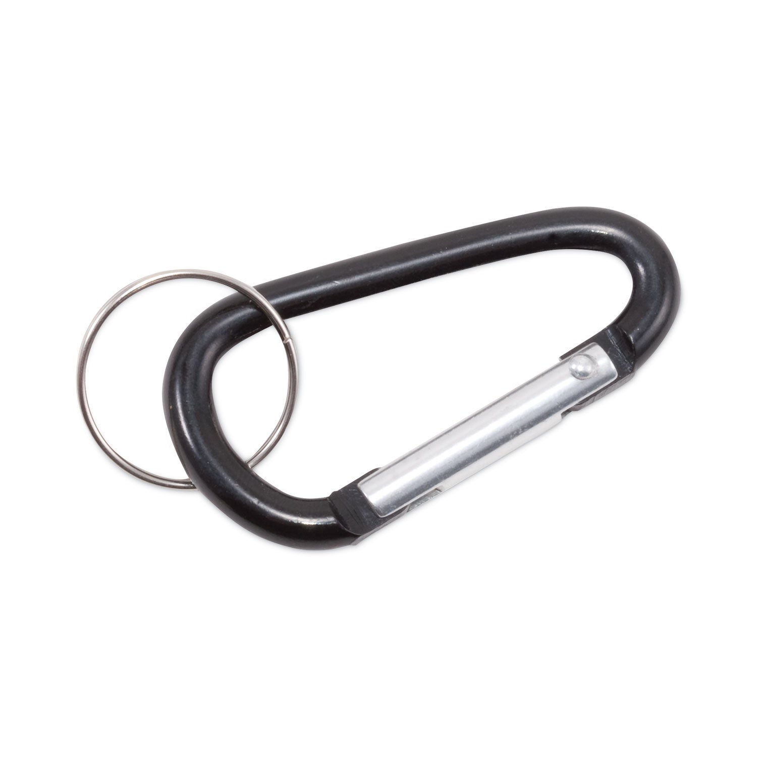 Carabiner Key Chains, (10) 1" x 2" Black Carabiners, (10) 1" dia Silver Key Rings, Aluminum