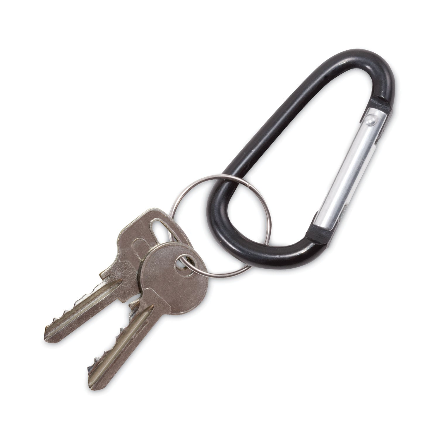 Advantus Carabiner Key Chains, (10) 1" x 2" Black Carabiners, (10) 1" dia Silver Key Rings, Aluminum