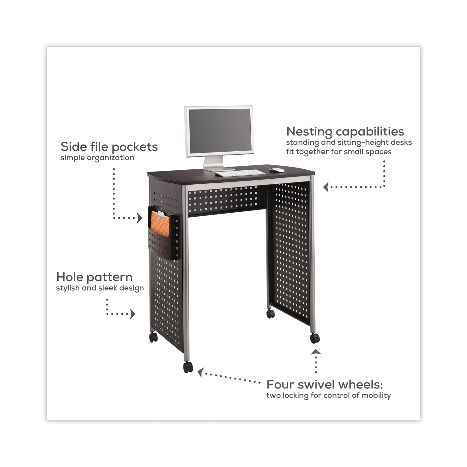 Safco® Scoot Stand-Up Desk, 39.5" x 23.25" x 41.75" to 42", Black