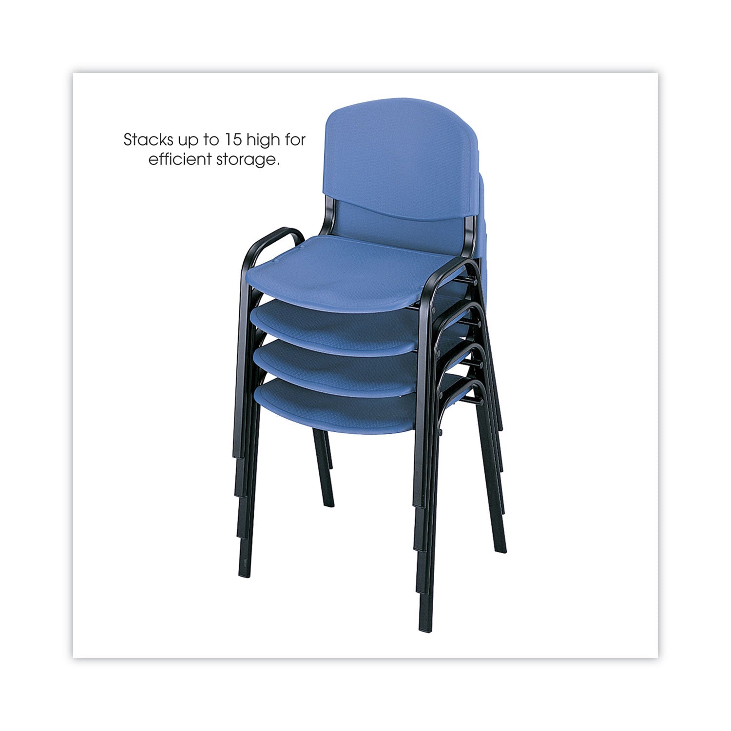 Safco® Stacking Chair, Supports Up to 250 lb, 18" Seat Height, Blue Seat, Blue Back, Black Base, 4/Carton