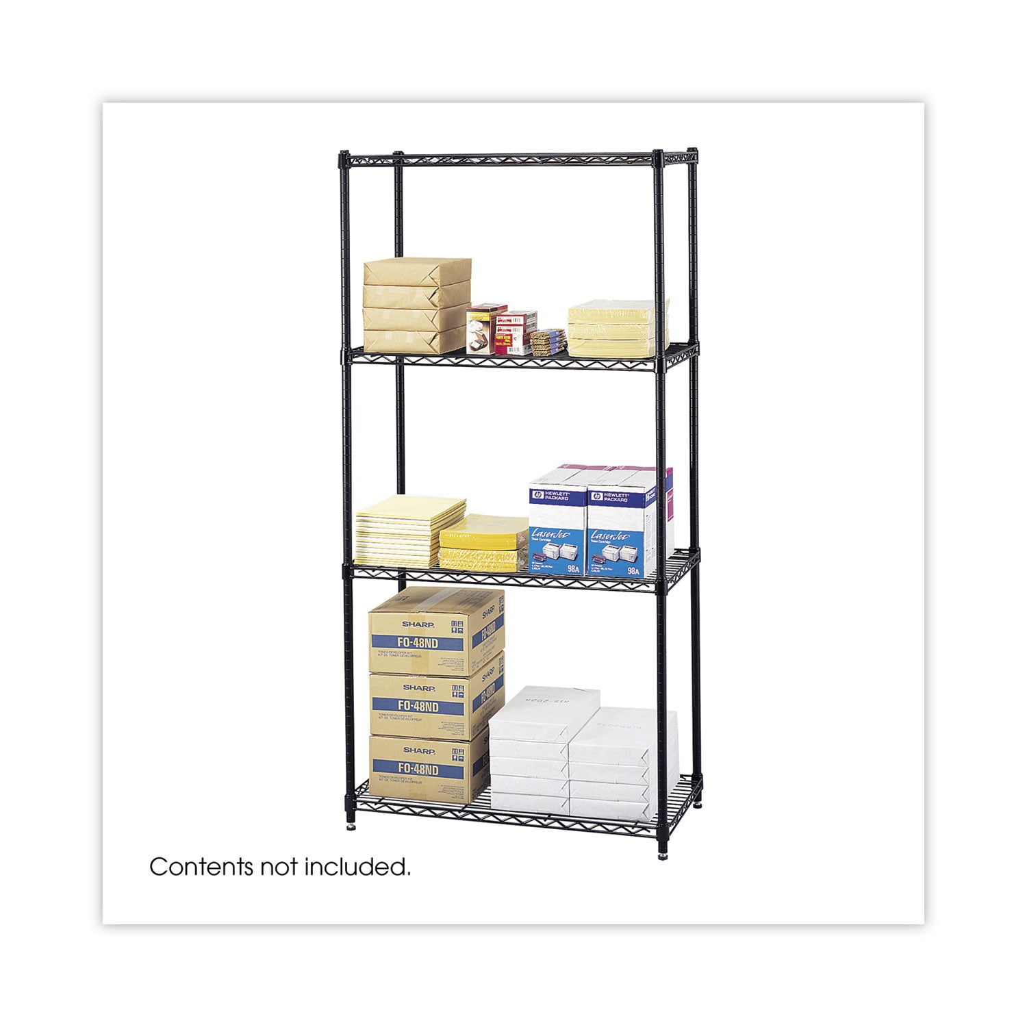 Safco® Commercial Wire Shelving, Four-Shelf, 36w x 18d x 72h, Black