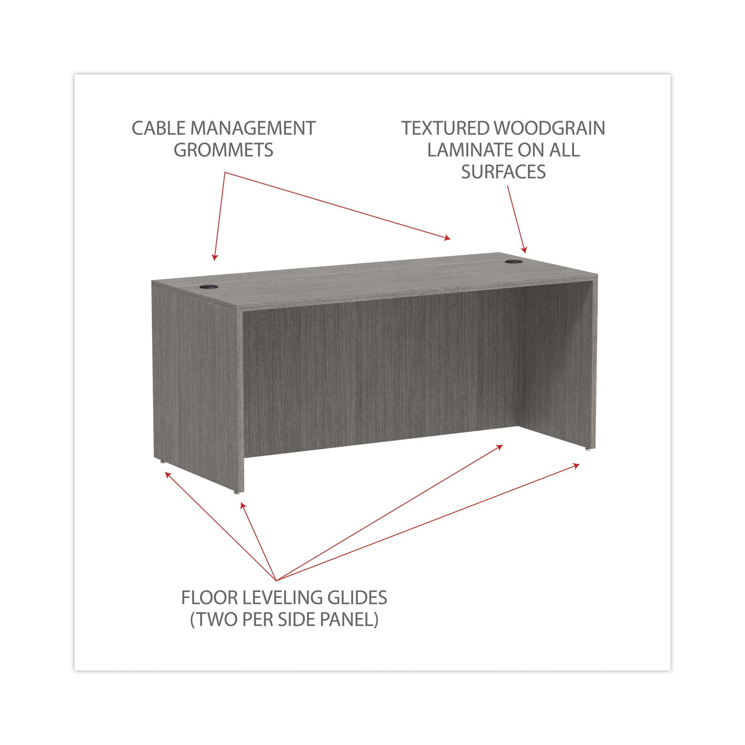 Alera® Alera Valencia Series Straight Front Desk Shell, 65" x 29.5" x 29.63", Gray