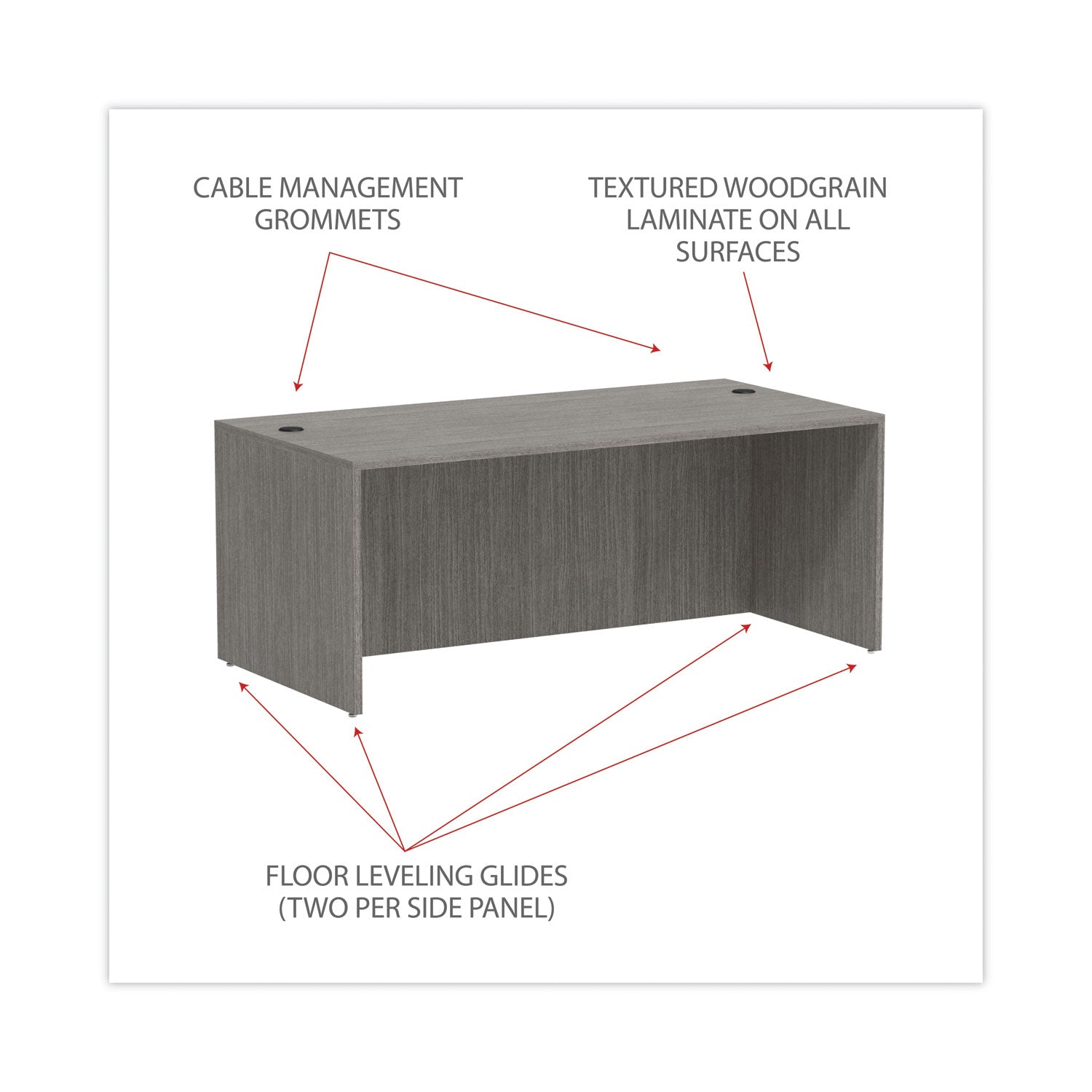 Alera® Alera Valencia Series Straight Front Desk Shell, 71" x 35.5" x 29.63", Gray