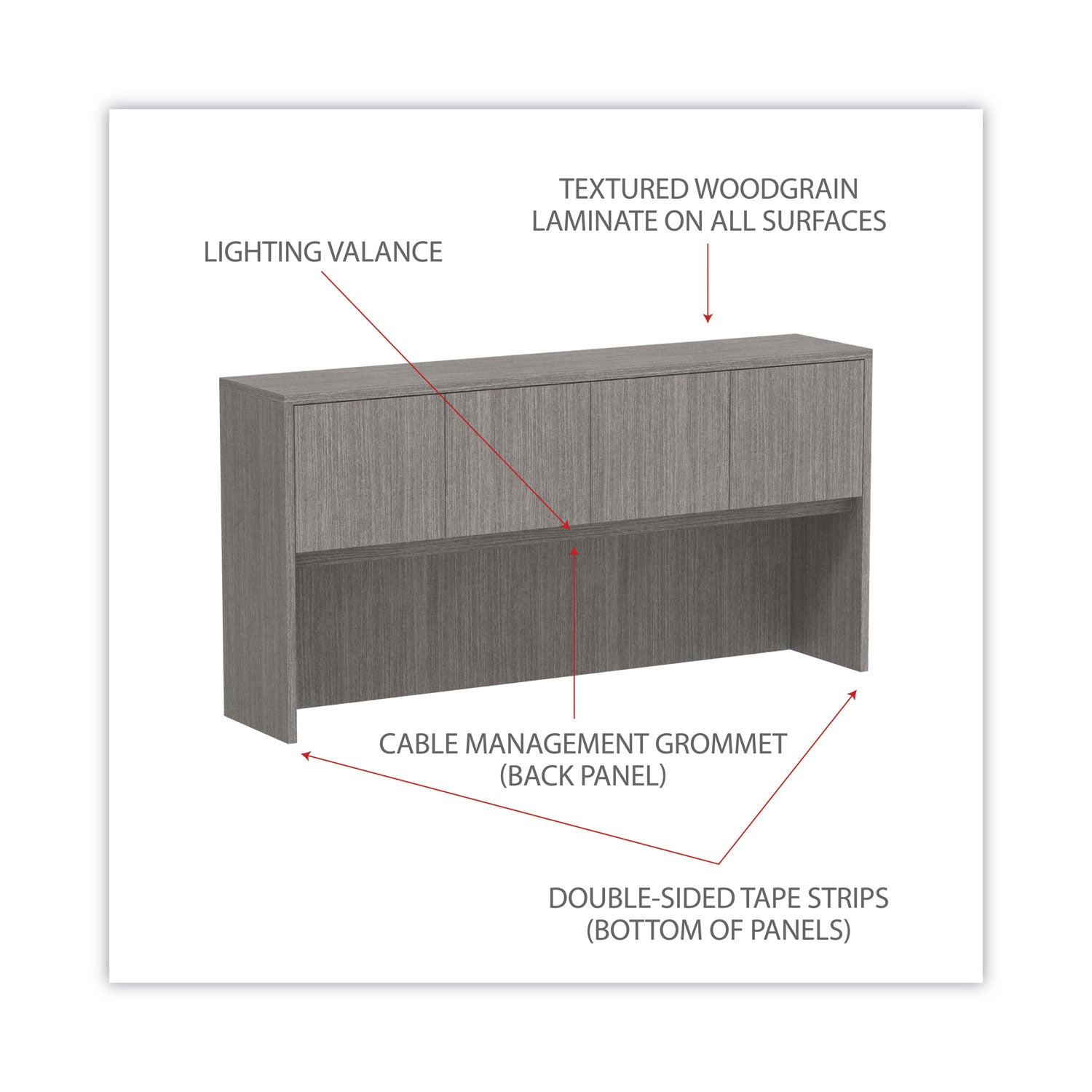 Alera® Alera Valencia Series Hutch with Doors, 4 Compartments, 70.63w x 15d x 35.38h, Gray