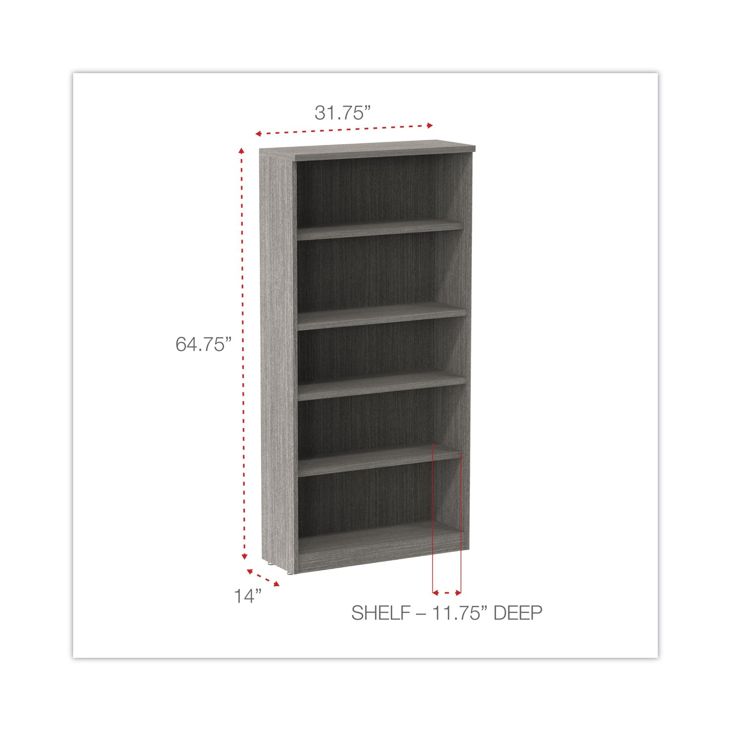 Alera® Alera Valencia Series Bookcase, Five-Shelf, 31.75w x 14d x 64.75h, Gray