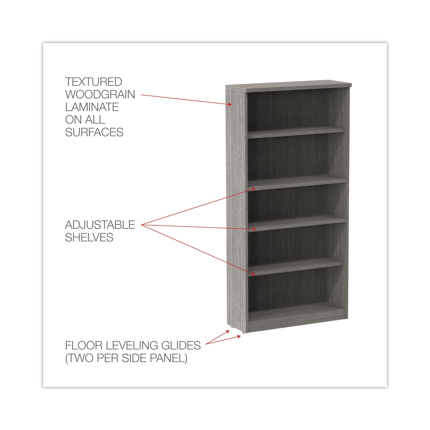 Alera® Alera Valencia Series Bookcase, Five-Shelf, 31.75w x 14d x 64.75h, Gray