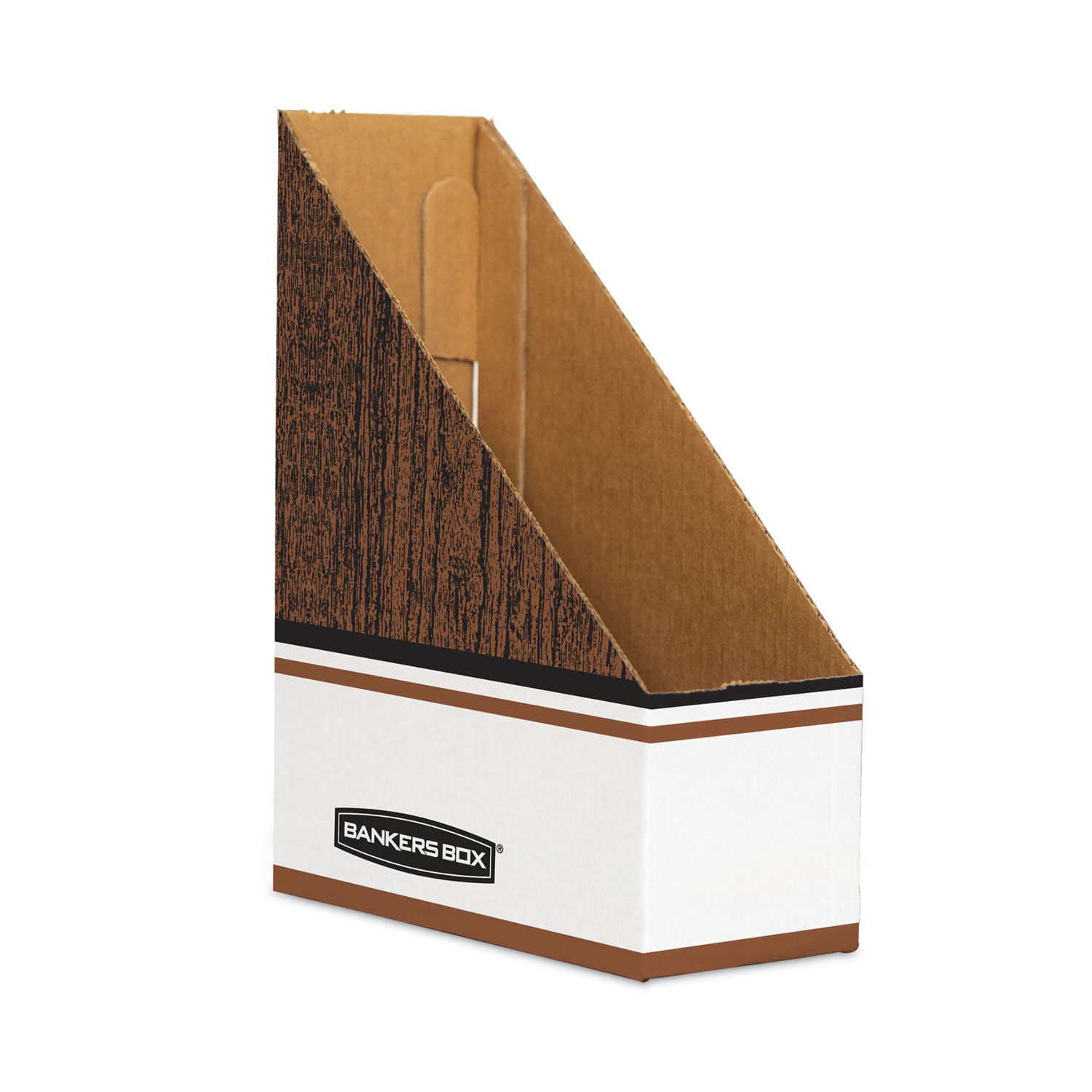 Bankers Box® Corrugated Cardboard Magazine File, 4 x 9 x 11.5, Wood Grain, 12/Carton