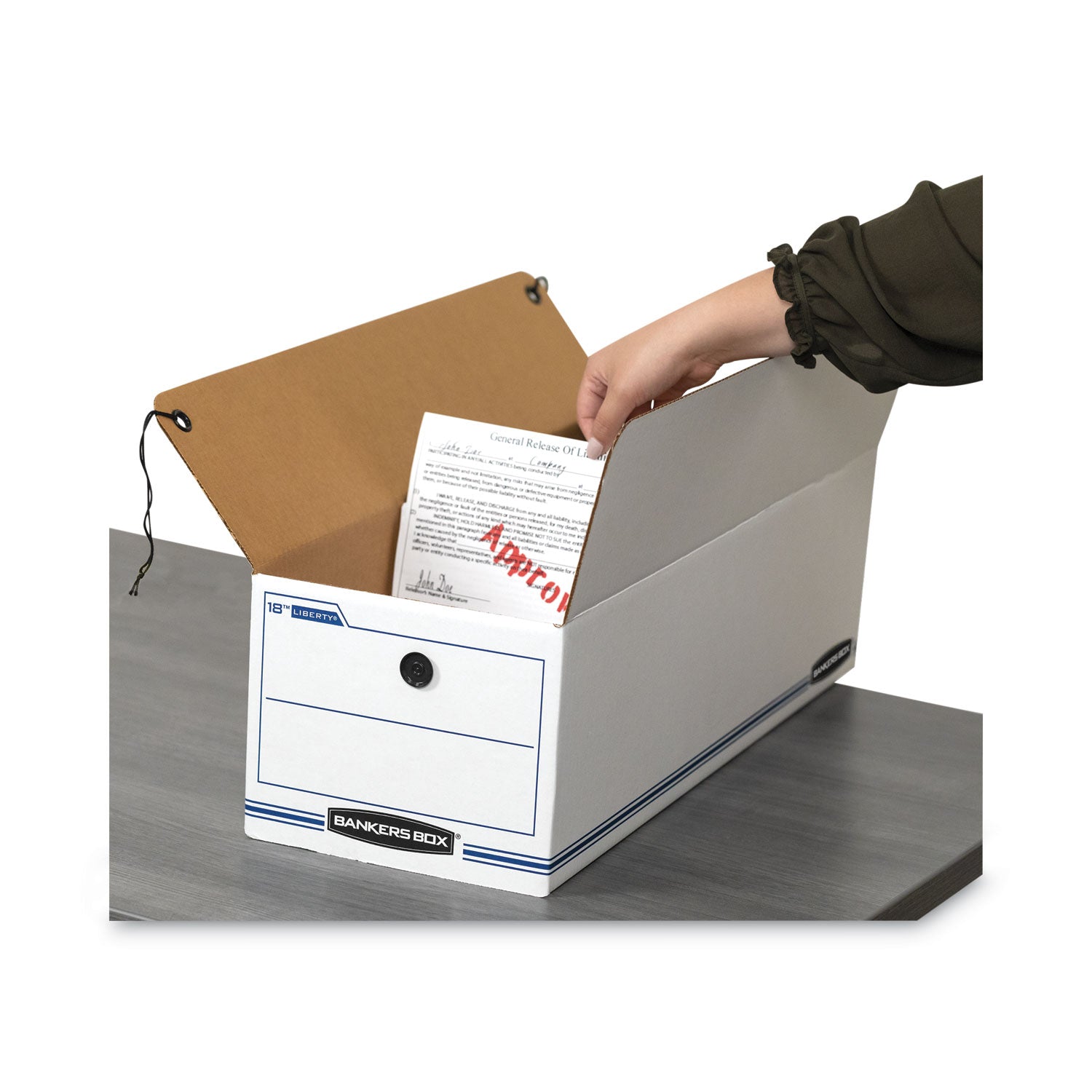 Bankers Box® LIBERTY Check and Form Boxes, 9" x 24.25" x 7.5", White/Blue, 12/Carton