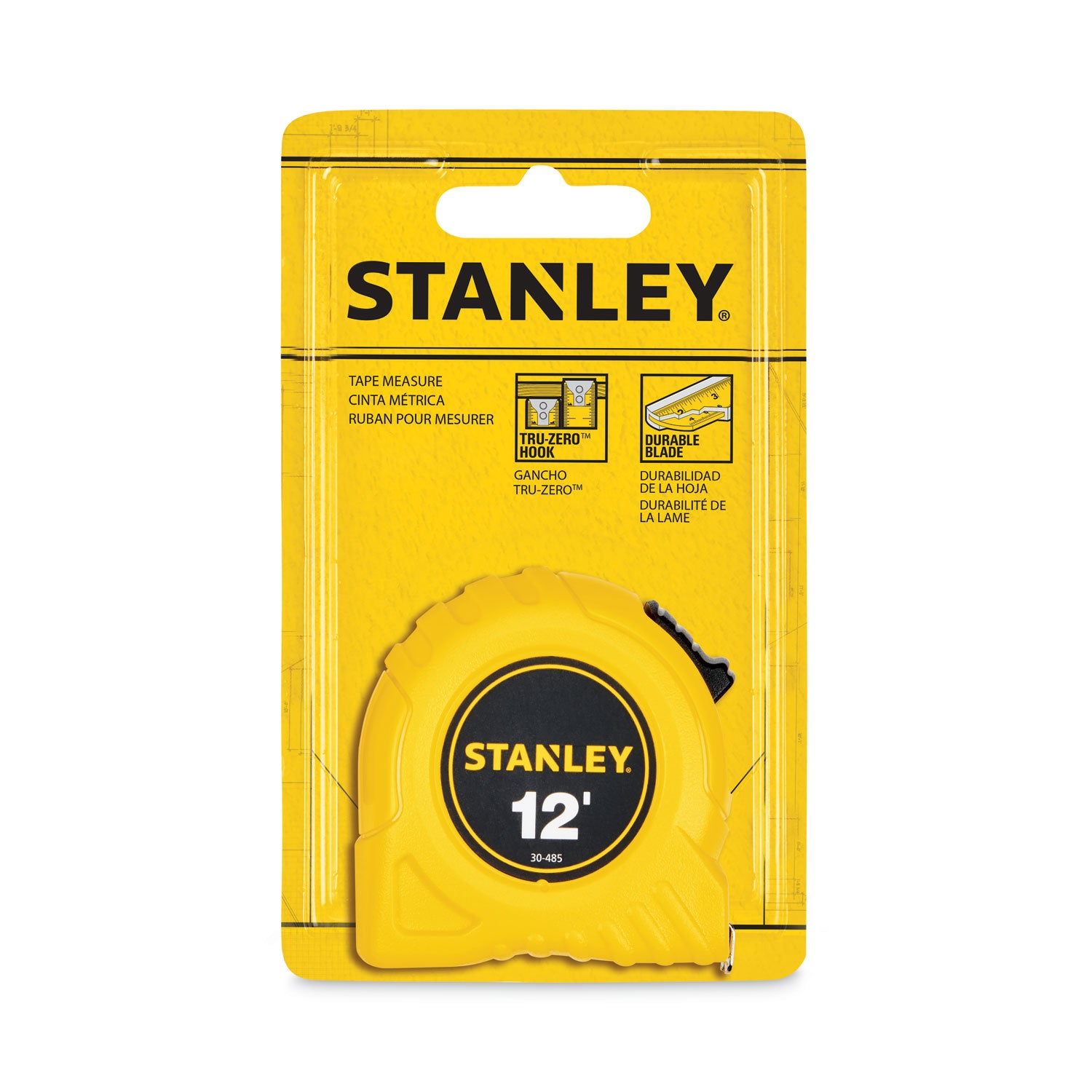 Stanley Bostitch® Power Return Tape Measure w/Belt Clip, 0. 12ft, Yellow