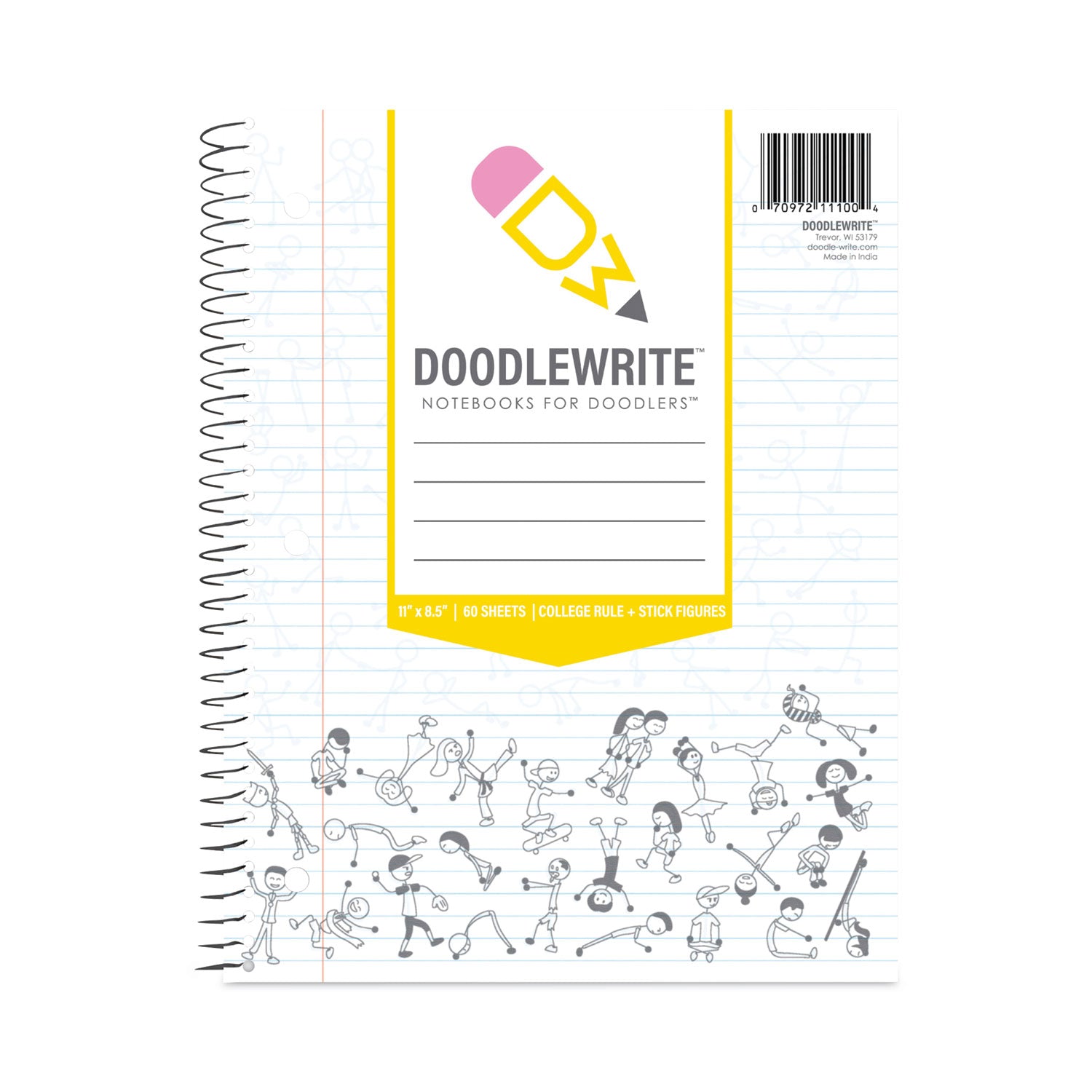 DoodleWrite Notebooks, 1-Subject, Wide/Legal Rule, White Cover, (50) Sheets, 24/Carton