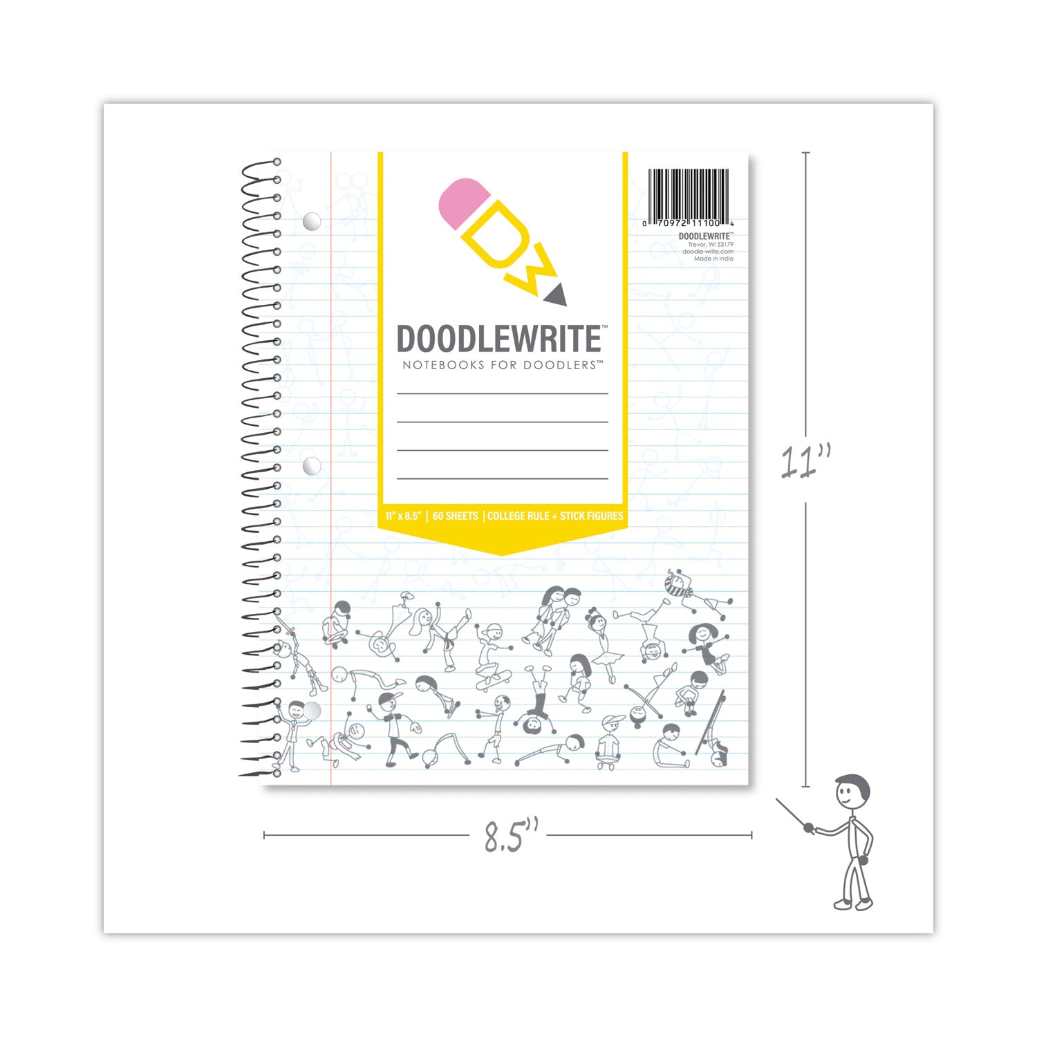 Roaring Spring® DoodleWrite Notebooks, 1-Subject, Medium/College Rule, White Cover, (60) Sheets, 24/Carton