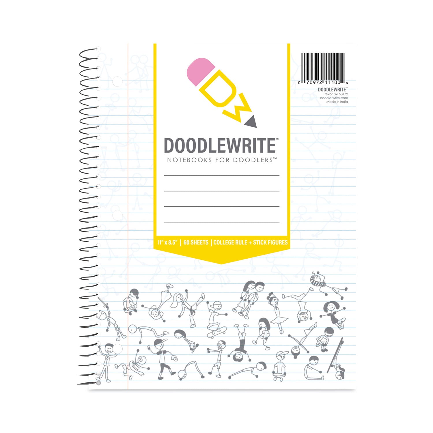 DoodleWrite Notebooks, 1-Subject, Medium/College Rule, White Cover, (60) Sheets, 24/Carton