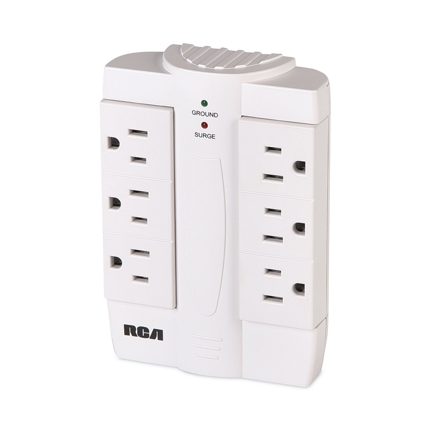 RCA® 6 Outlet Swivel Surge Protector, 6 AC Outlets, 1,200 J, White