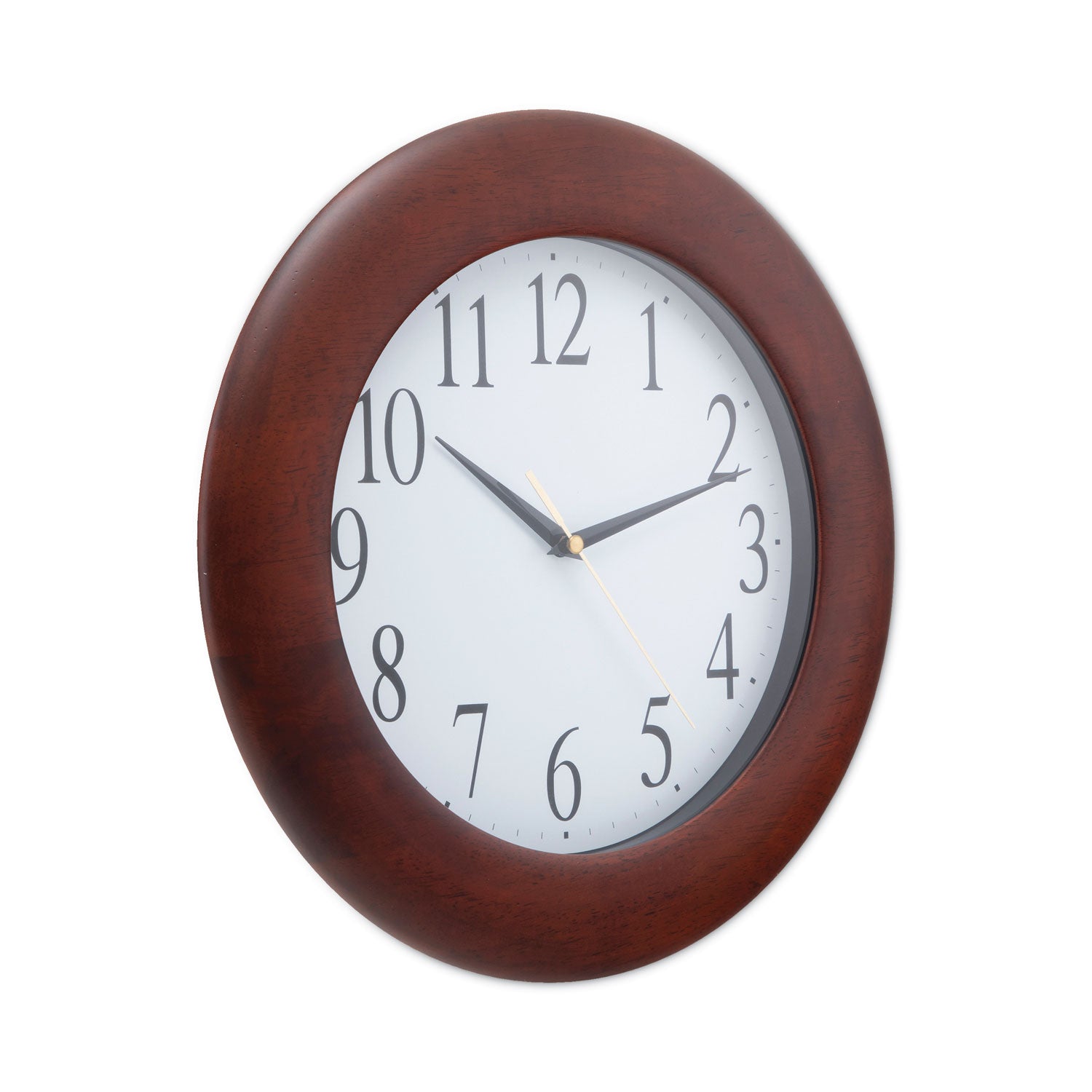 Universal® Round Wood Wall Clock, 12.75" Overall Diameter, Cherry Case, 1 AA (sold separately)