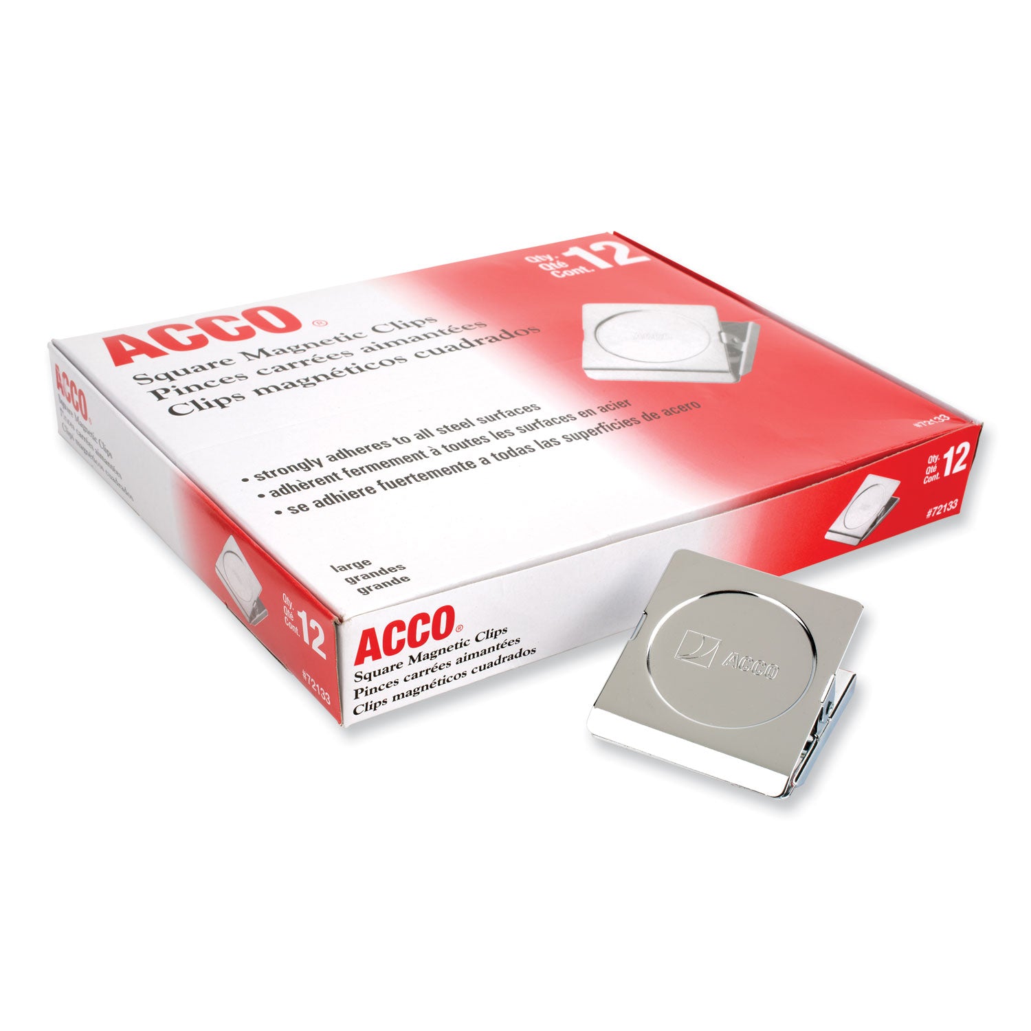 ACCO Magnetic Clip, 1" Jaw Capacity, Silver, 12/Pack