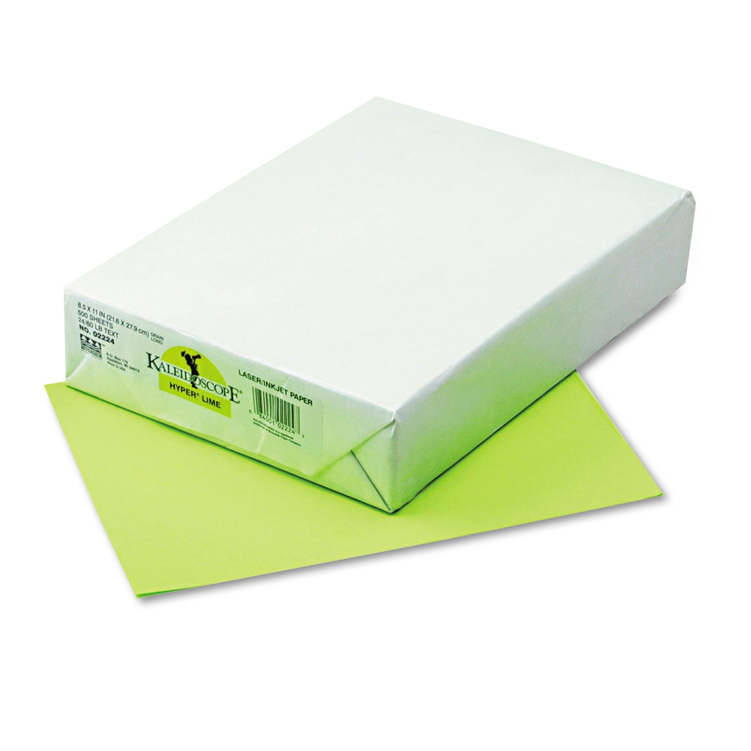 Kaleidoscope Multipurpose Colored Paper, 24 lb Bond Weight, 8.5 x 11, Hyper Lime, 500/Ream