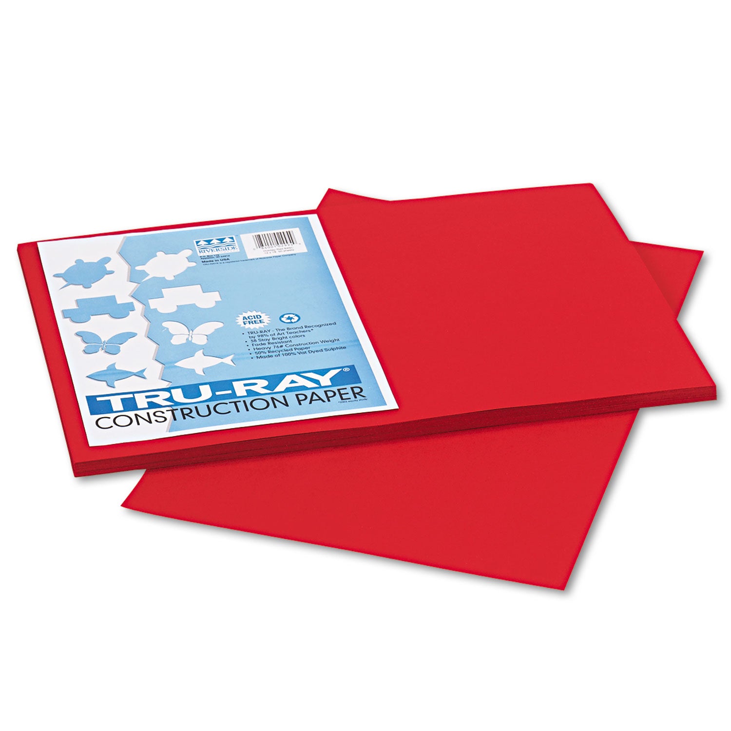 Tru-Ray Construction Paper, 76 lb Text Weight, 12 x 18, Holiday Red, 50/Pack