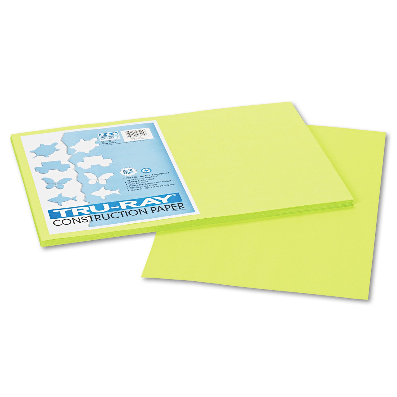 Tru-Ray Construction Paper, 76 lb Text Weight, 12 x 18, Brilliant Lime, 50/Pack