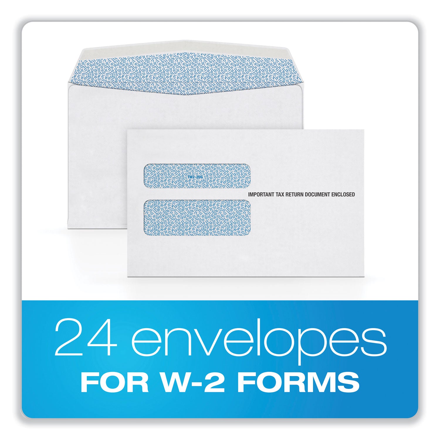 Adams® W-2 Gummed Seal Double-Window Envelopes, Commercial Flap, Gummed Closure, 5.63 x 9, White, 24/Pack