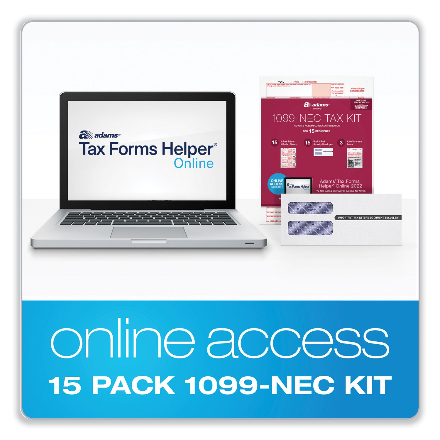 Adams® 1099-NEC Online Tax Kit, Fiscal Year: 2023, Five-Part Carbonless, 8.5 x 3.66, 3 Forms/Sheet, 15 Forms Total