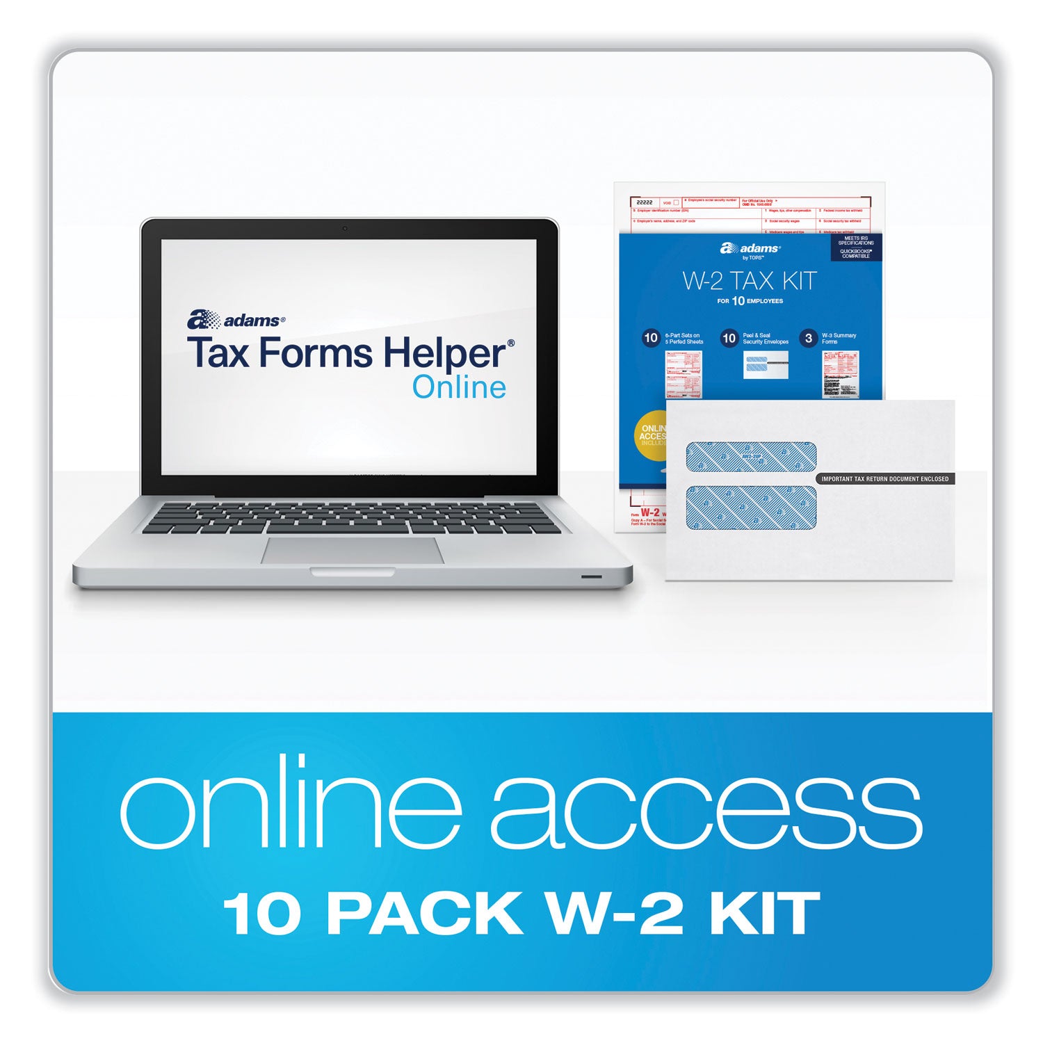 Adams® W-2 Online Tax Kit, Fiscal Year: 2024, Six-Part Carbonless, 8 x 5.5, 2 Forms/Sheet, 10 Forms Total